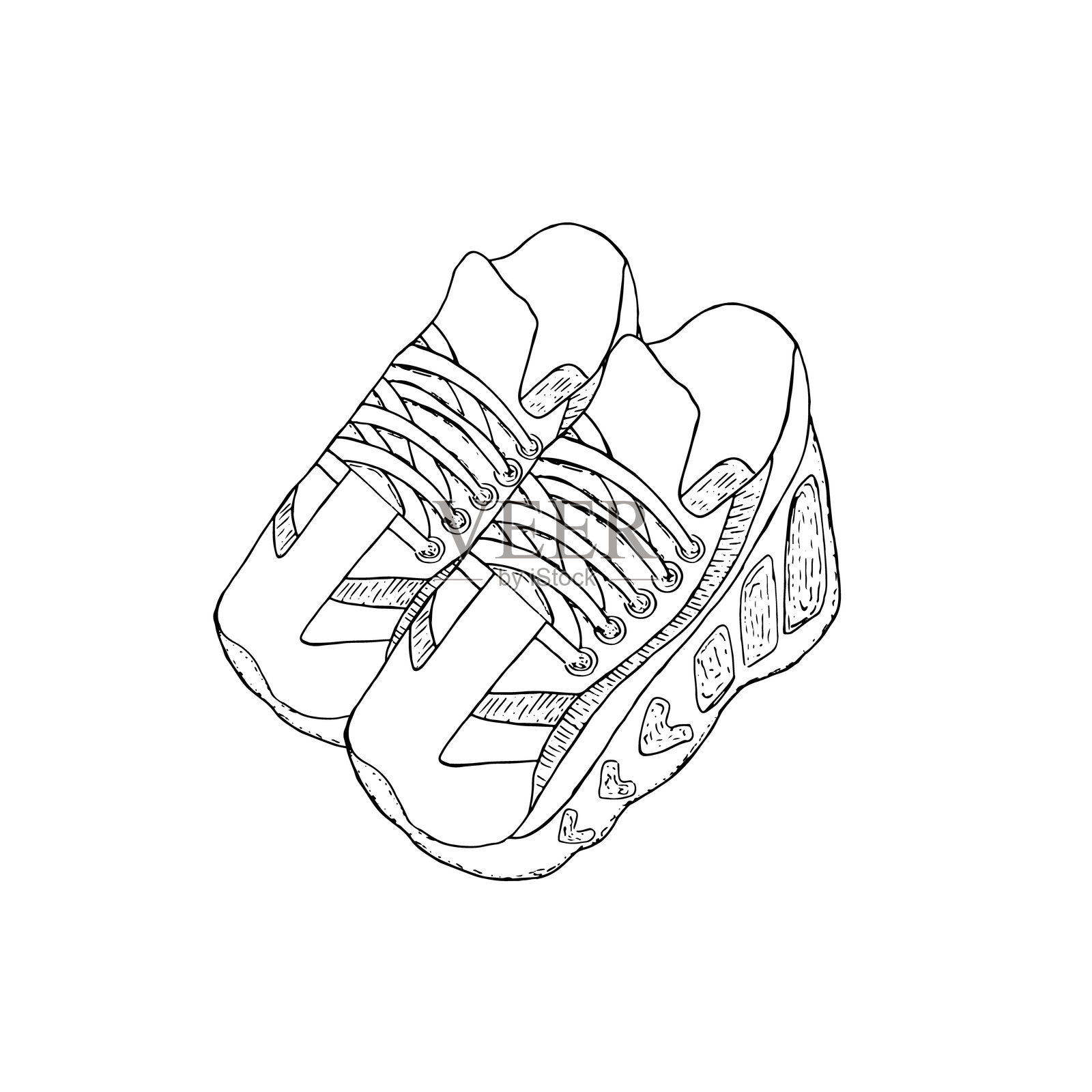 图形中的运动鞋。手绘图形插图,背景为白色。用于设计的运动鞋。插画图片素材