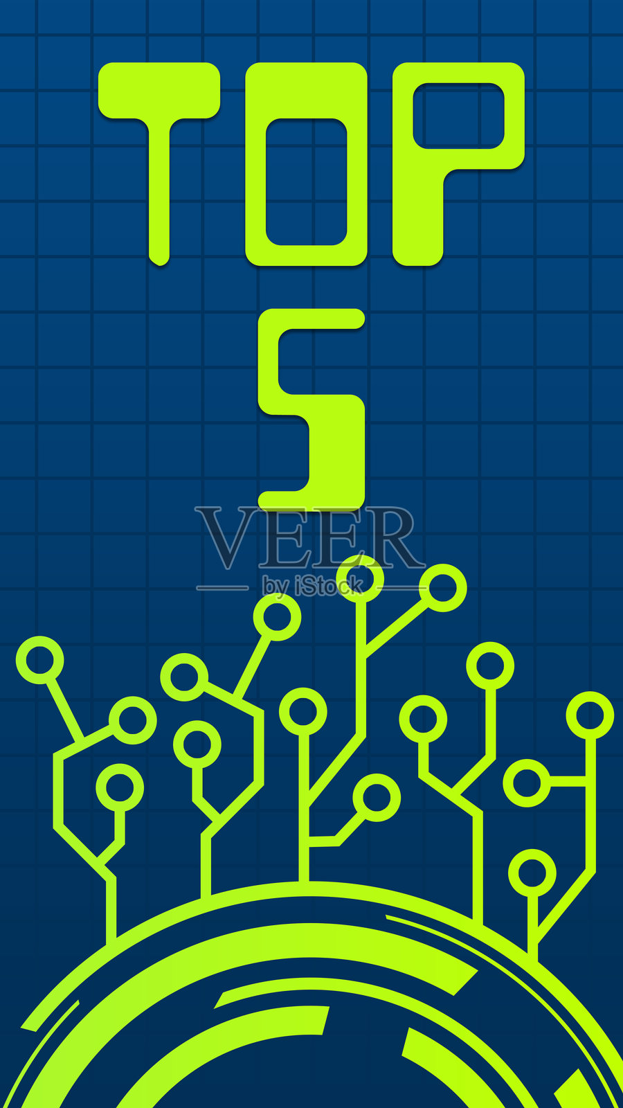 五个蓝绿色电路底部垂直文本照片摄影图片
