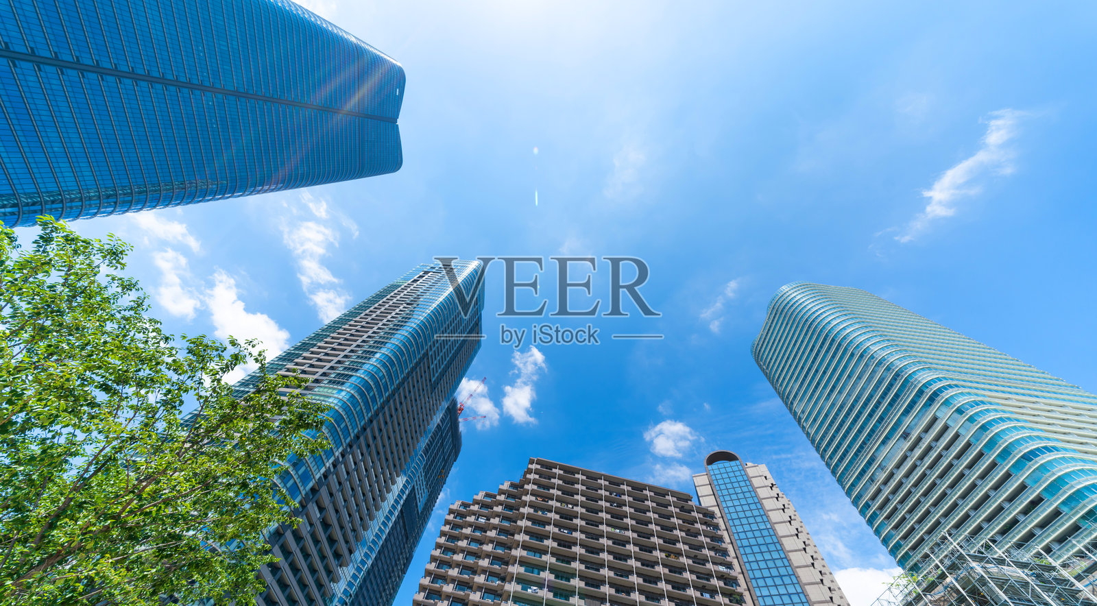 仰望东京城市天际线的景色照片摄影图片