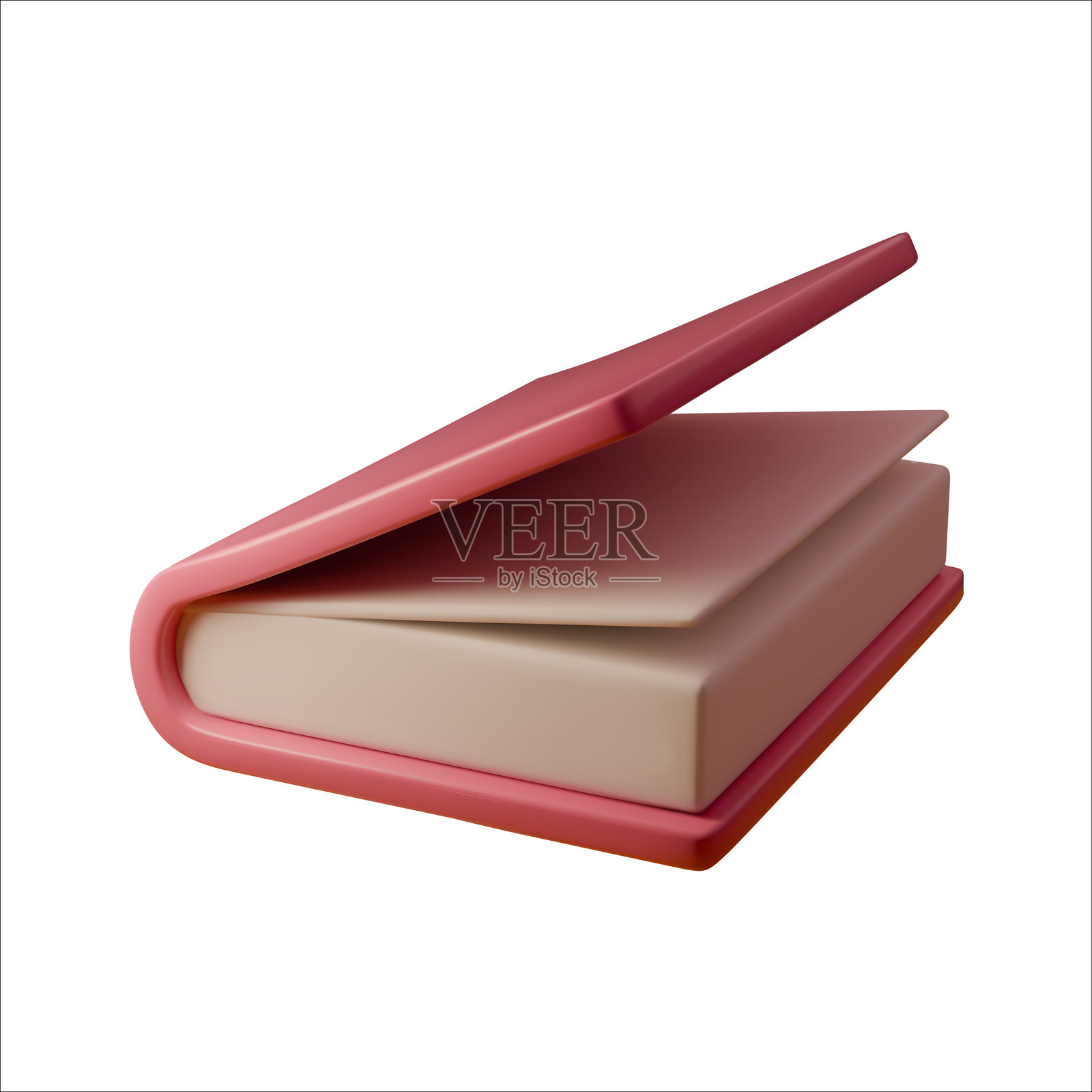 开放的粉色书籍的3D矢量插图,白色页面。适用于封面设计、教育材料、出版和广告的时尚简约概念。插画图片素材