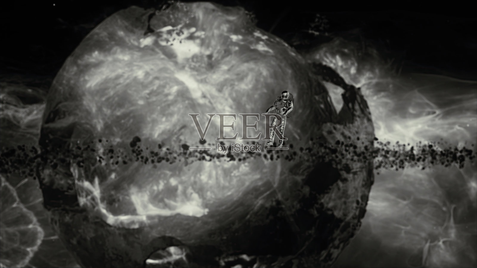 穿着宇航服的宇航员自信地在地球前飞行照片摄影图片