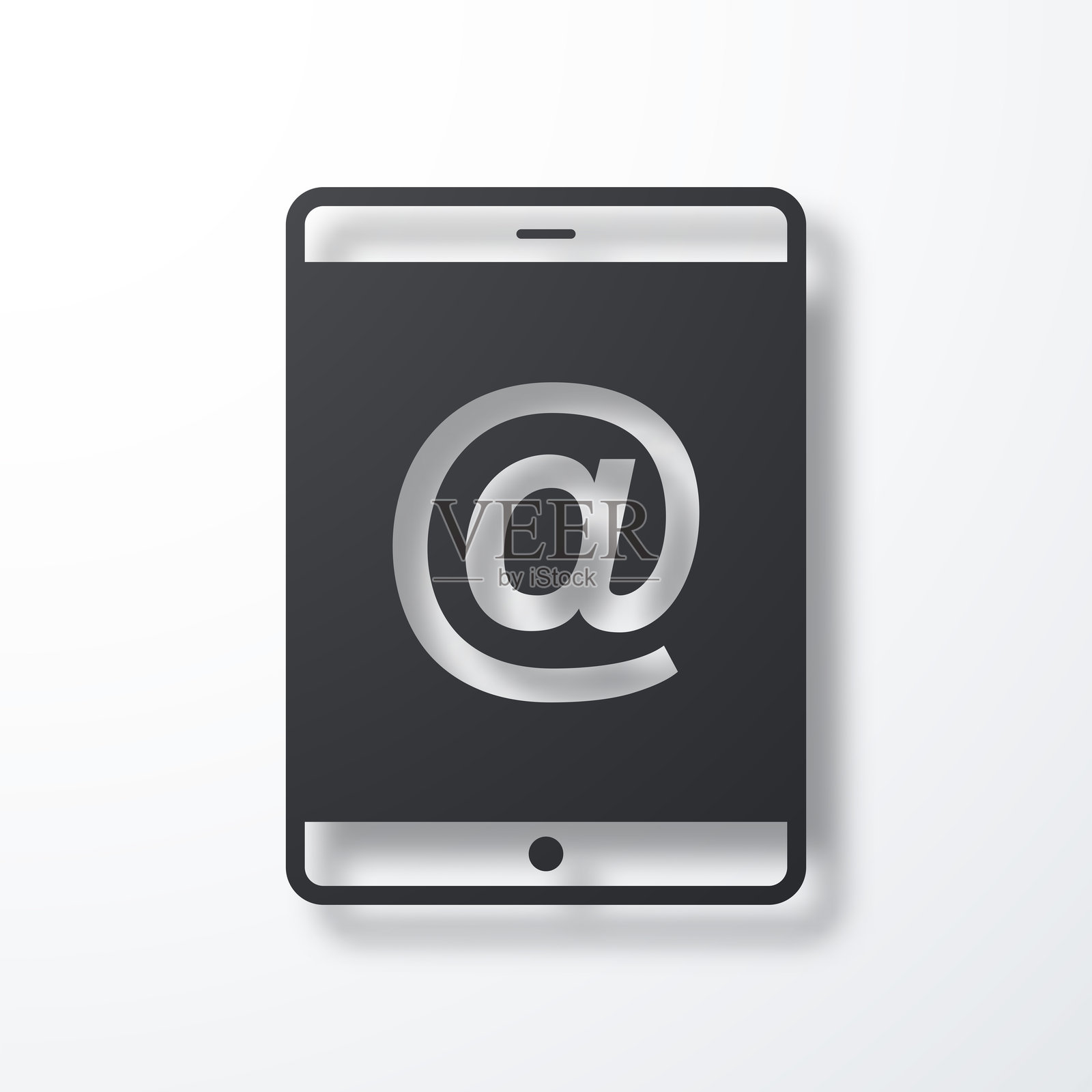 带有At符号的平板电脑。白色背景上的阴影图标插画图片素材