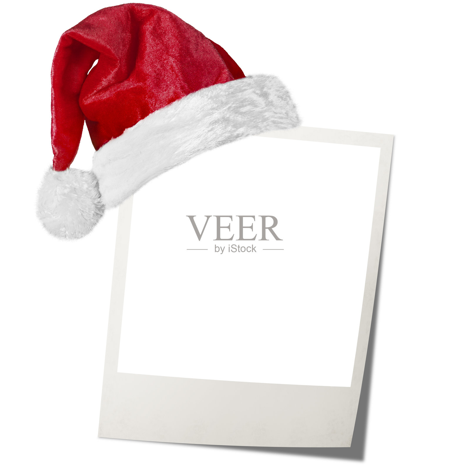 带有圣诞老人帽子的空白卡片照片摄影图片