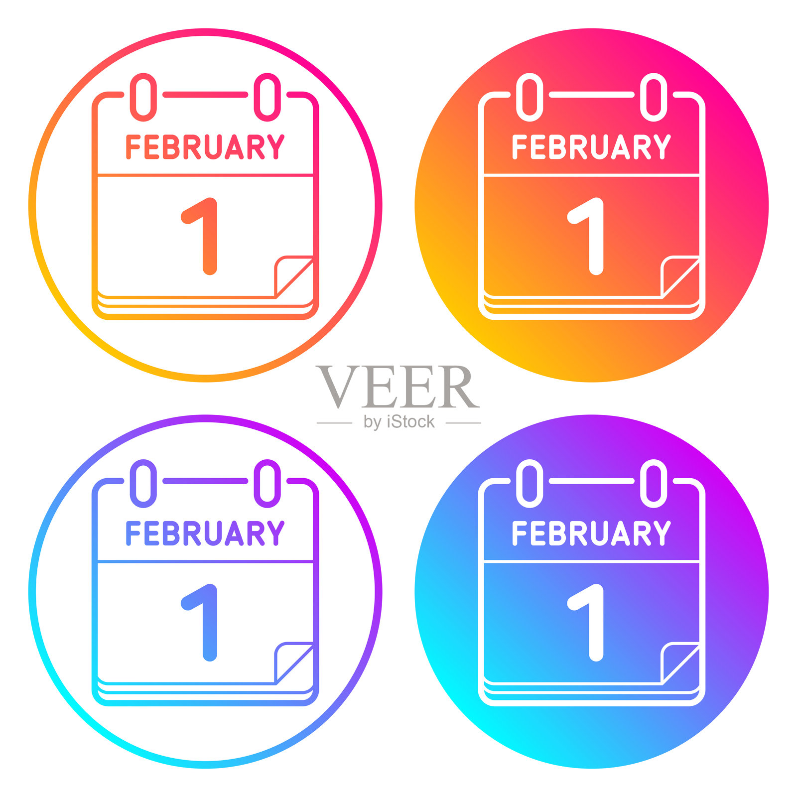 2月1日。带有渐变色的圆形图标插画图片素材