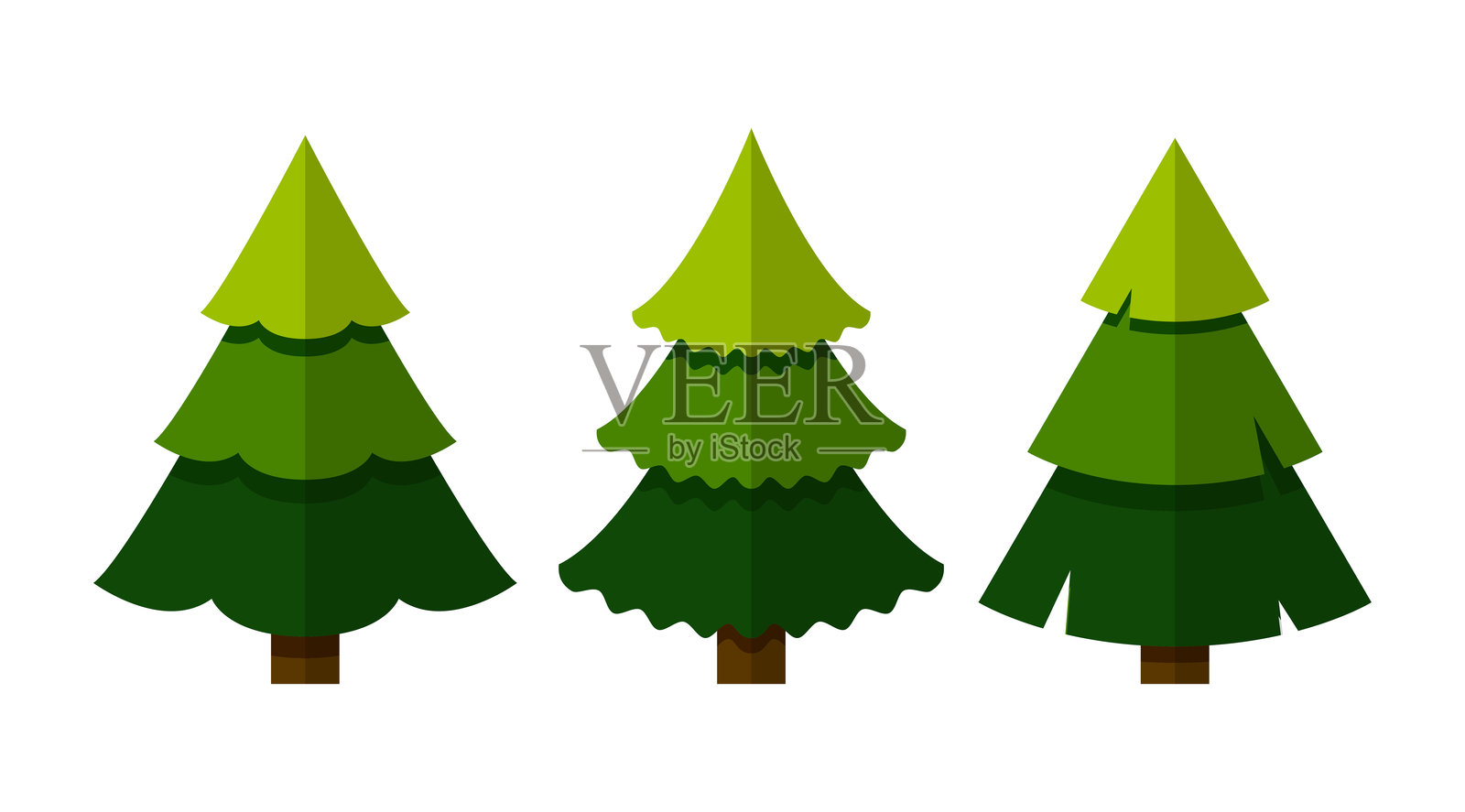 孤立的绿色圣诞树插图,平面风格的“圣诞快乐”剪切图形元素用于装饰,孤立的松树图标符号,庆祝效果(可编辑)插画图片素材