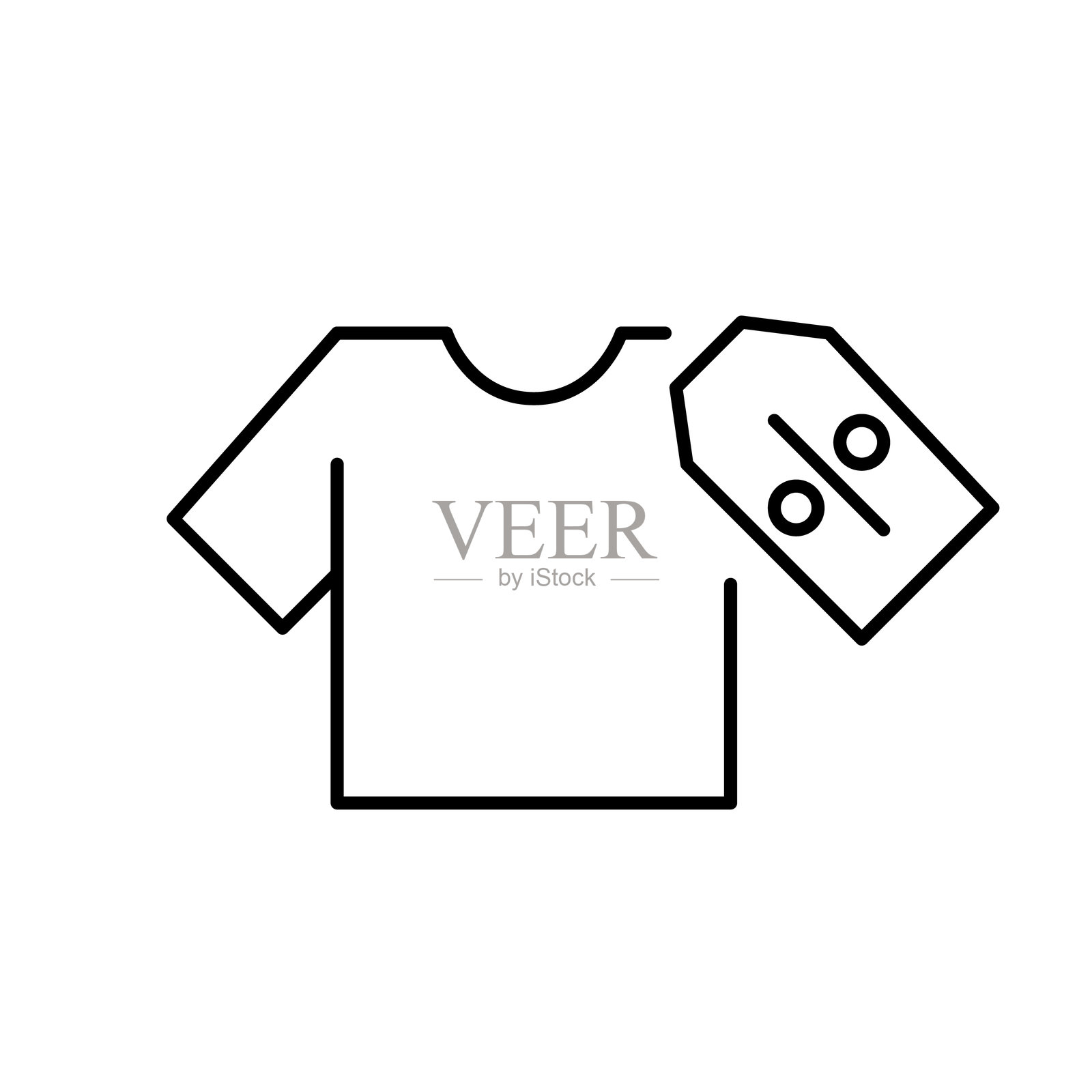 带折扣标签的T恤。在线购物促销和优惠。像素完美,可编辑的线条图标。插画图片素材