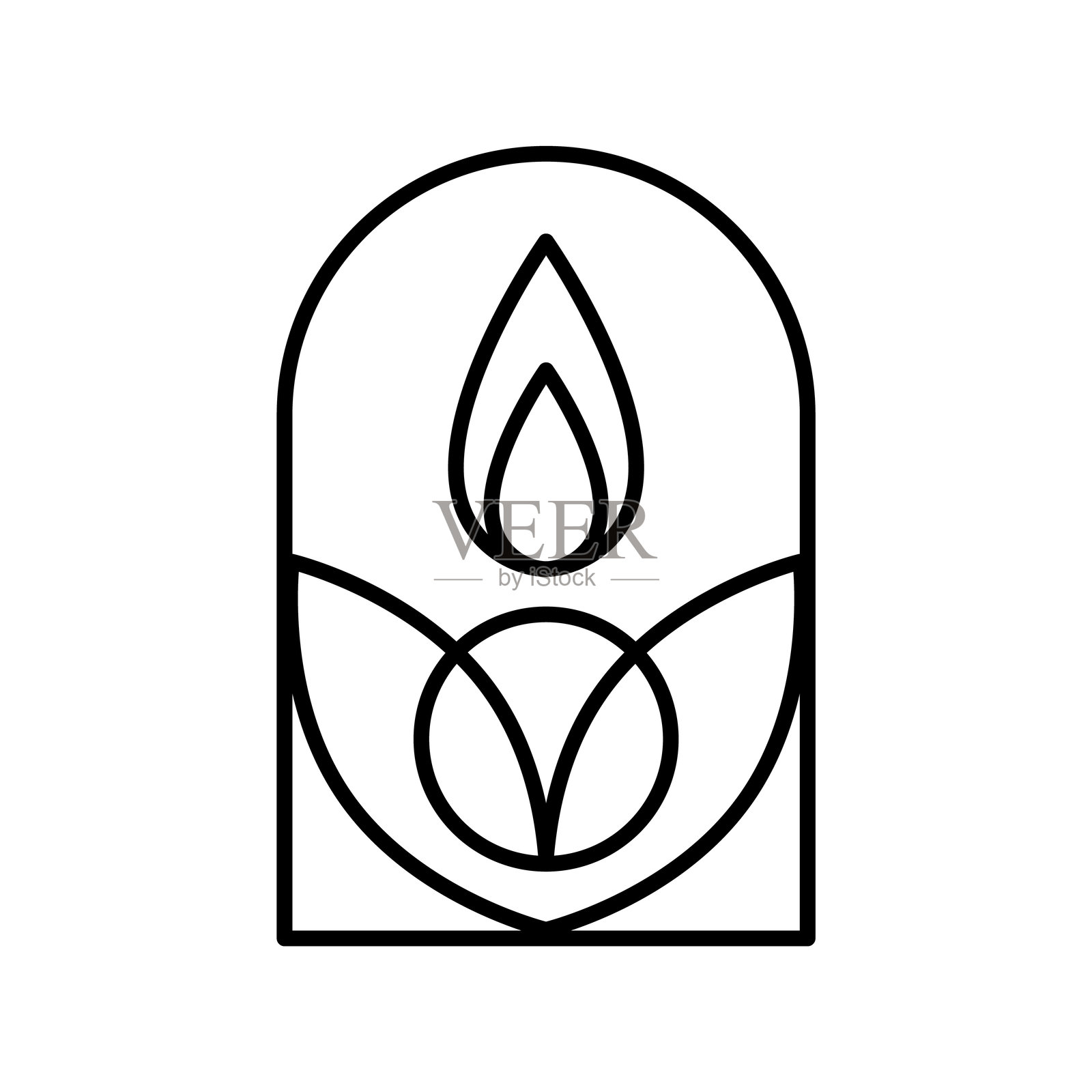 优雅的水疗图标蜡烛矢量线条艺术设计。舒缓的光线象征健康与放松。插画图片素材