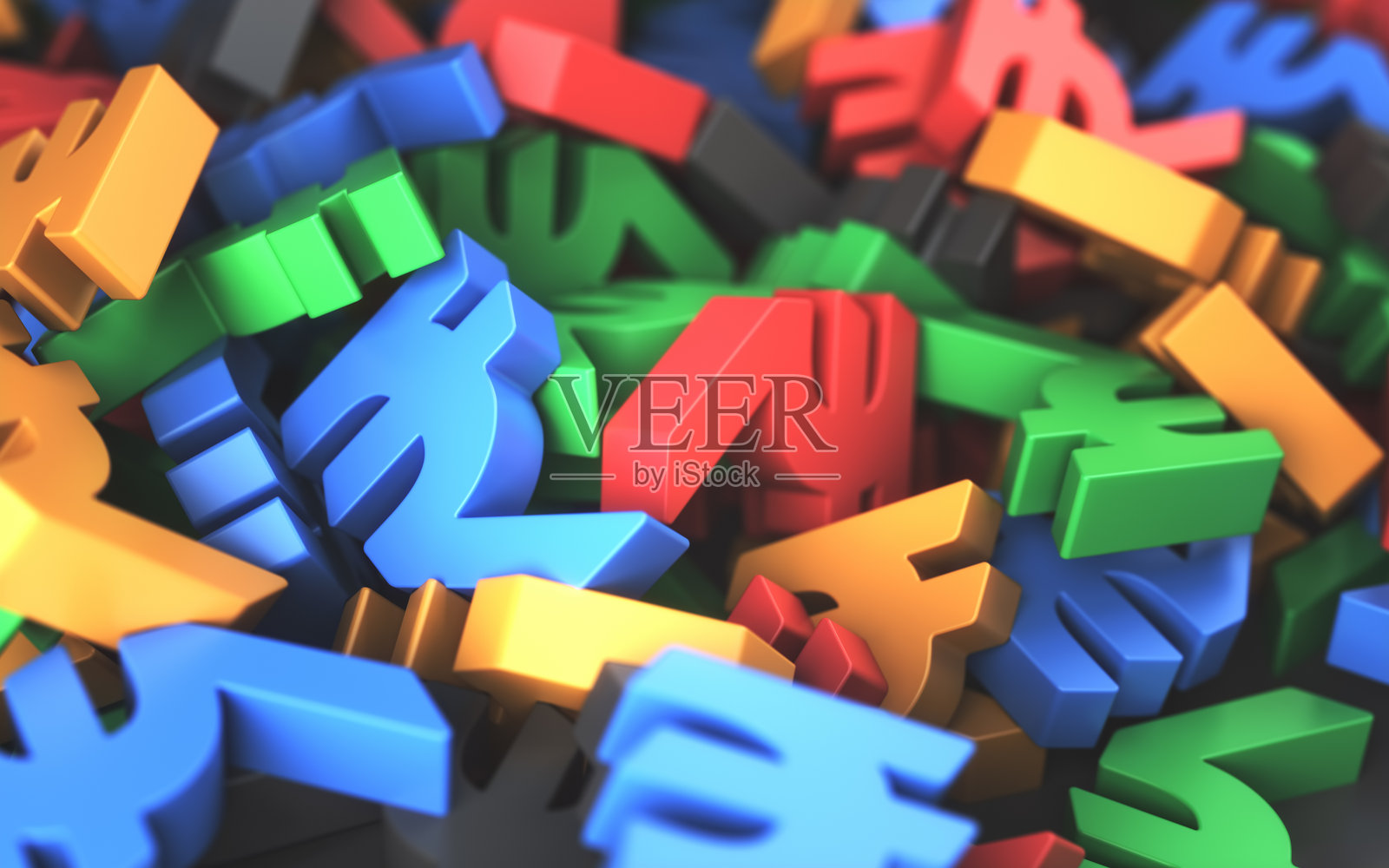 一堆五彩缤纷的印度卢比符号,经济与金融概念照片摄影图片