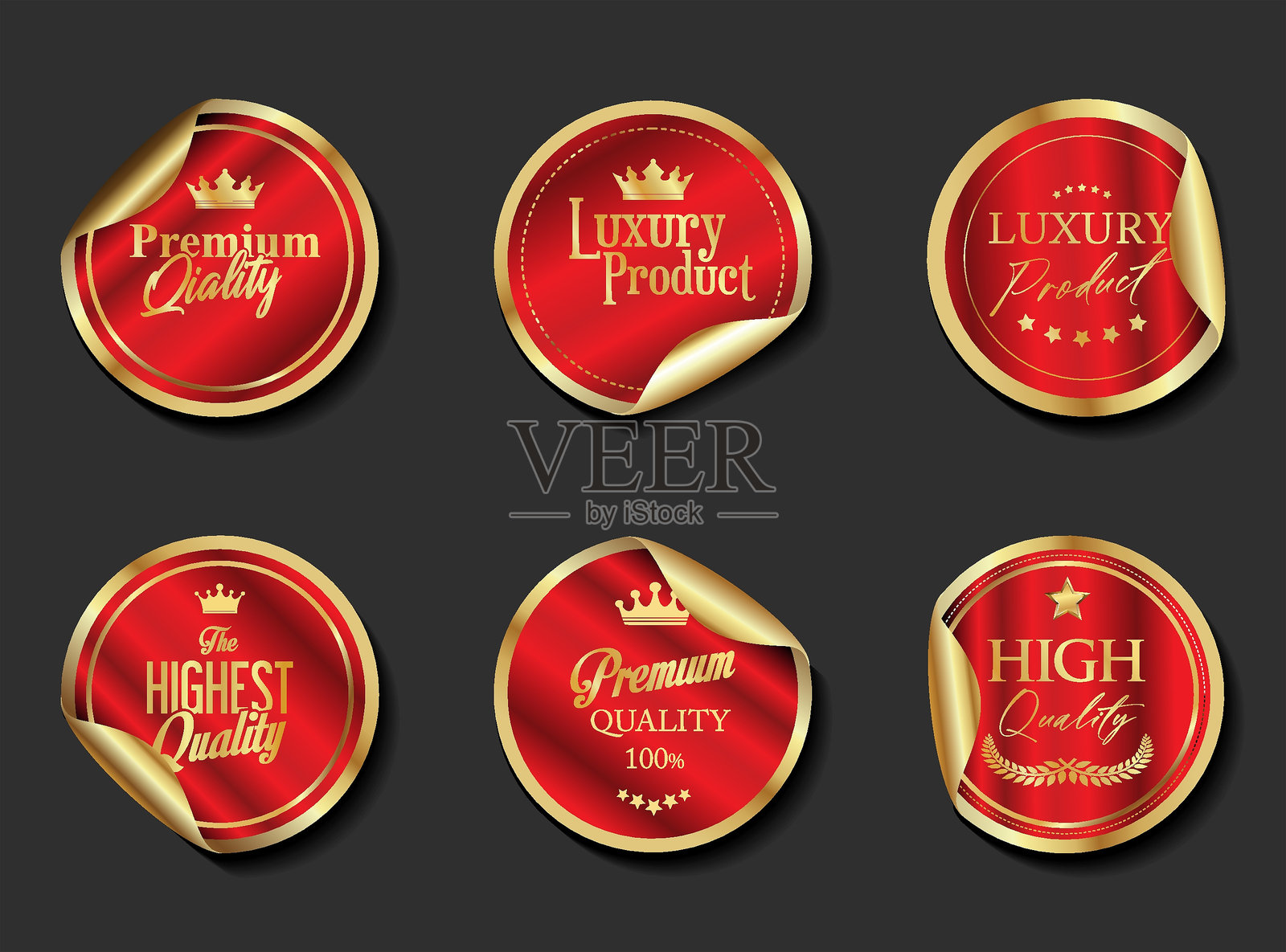 红色和金色的VIP及高级徽章,孤立于白色背景上插画图片素材