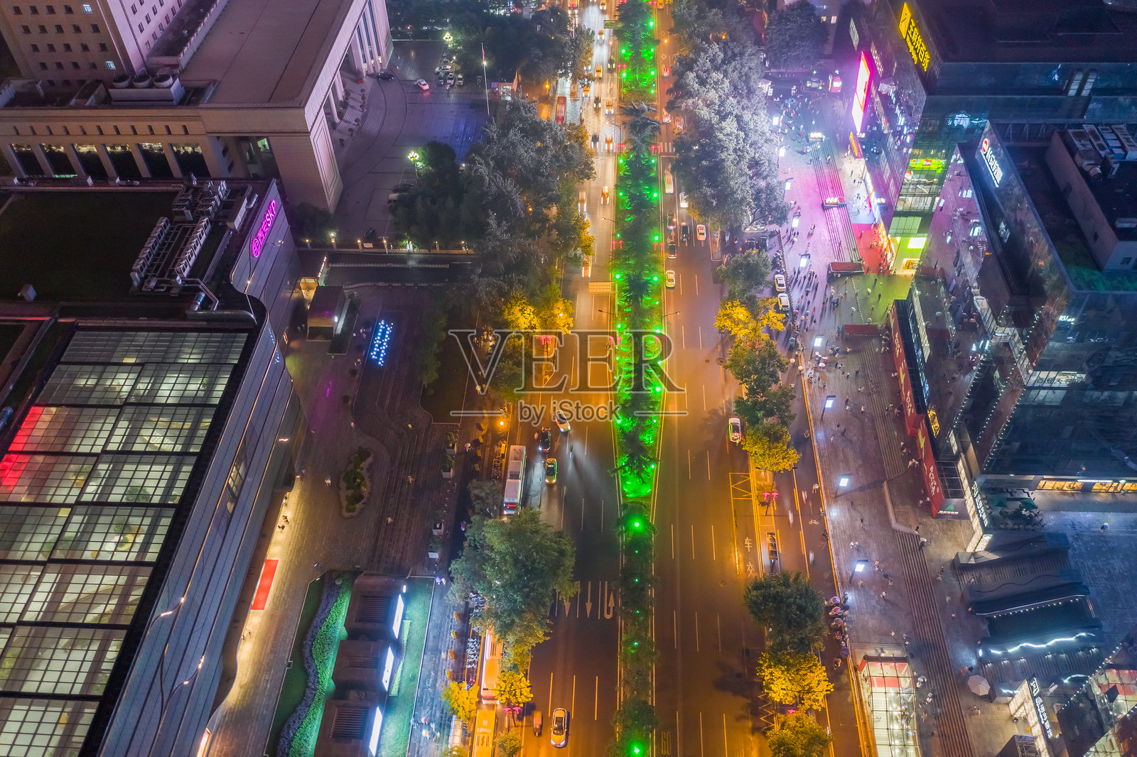 西安城市夜景的航拍摄影,陕西,中国,亚洲。照片摄影图片