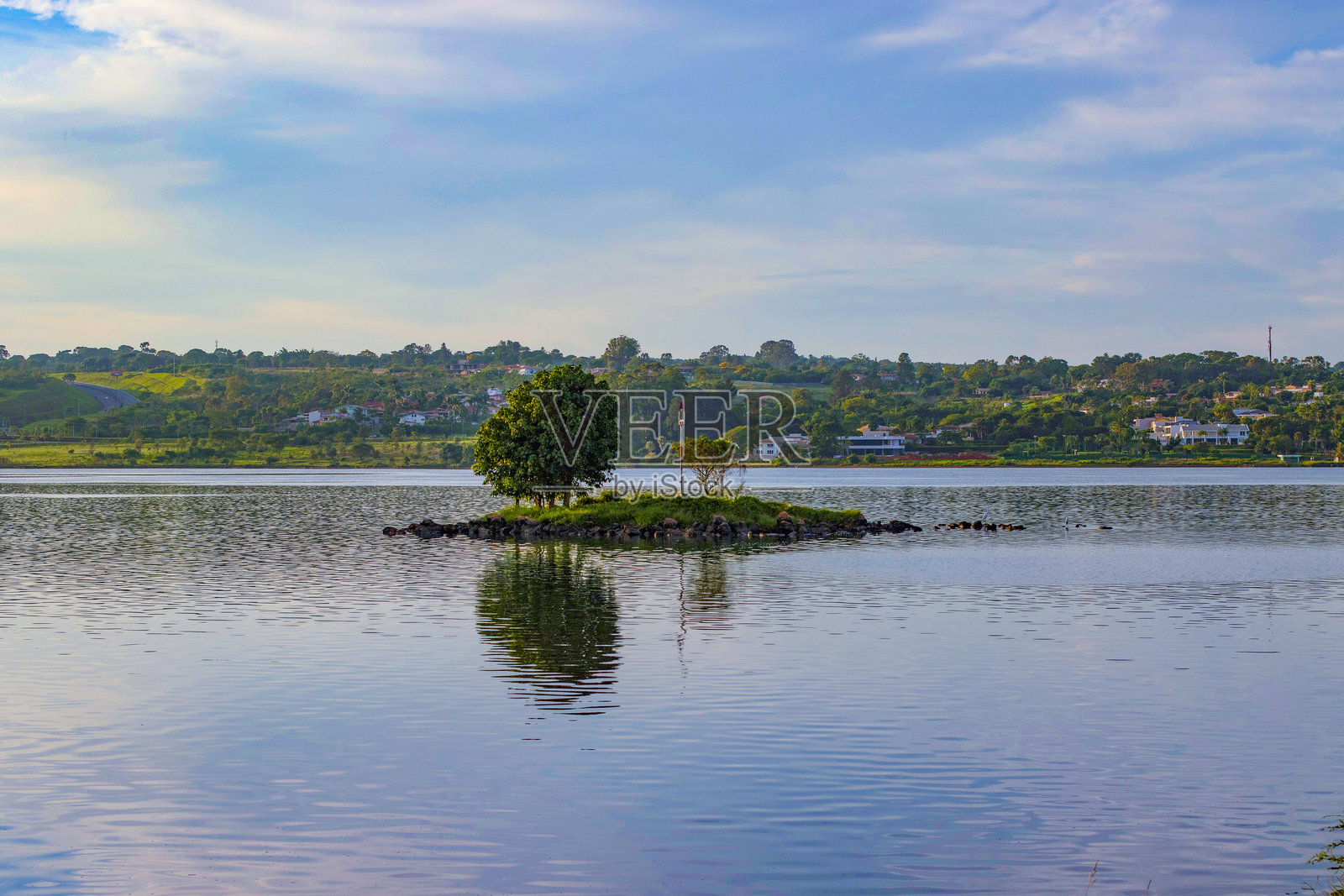 巴西利亚湖中的小岛照片摄影图片