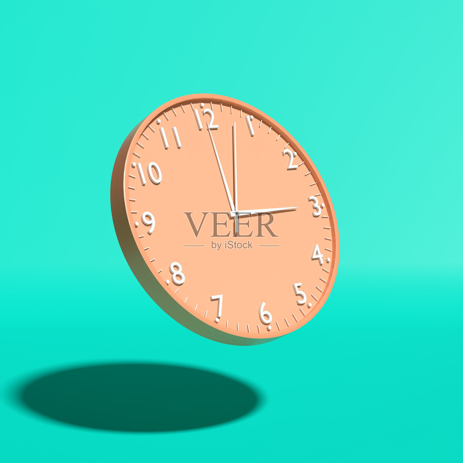 挂钟漂浮在绿色背景上。时间的概念。照片摄影图片