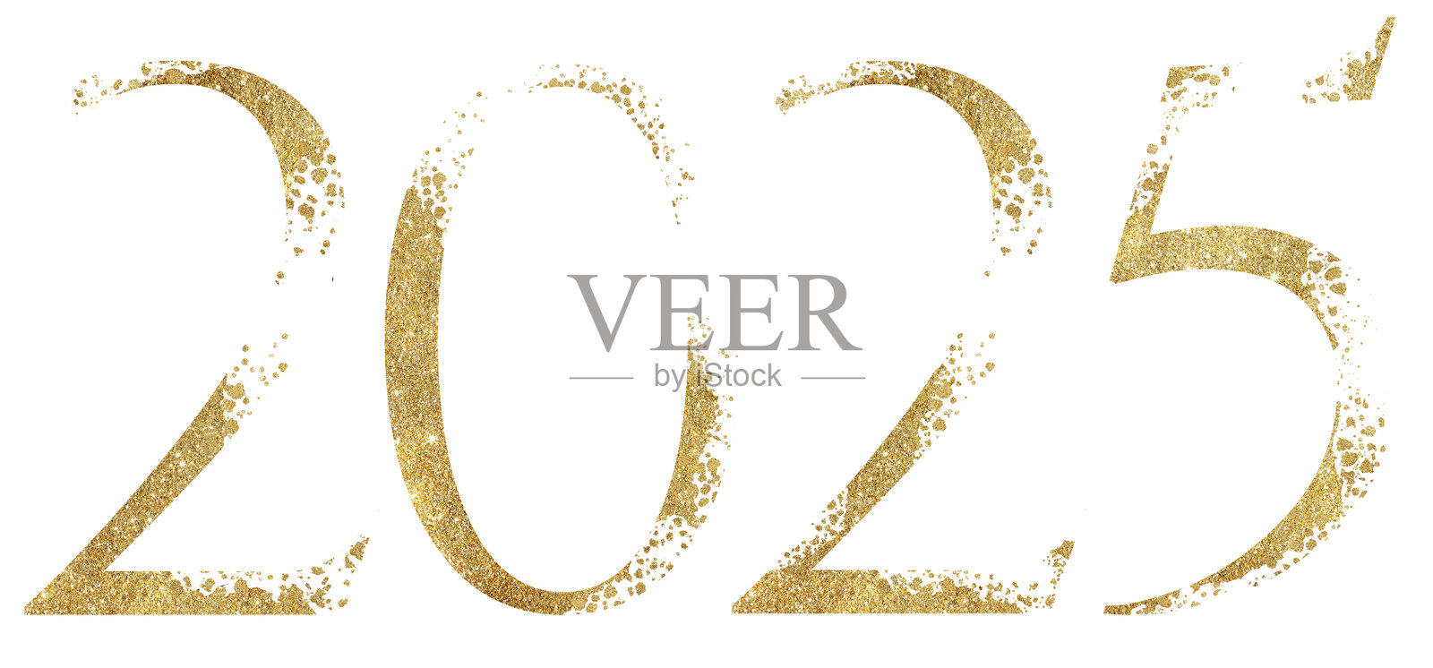 金色闪光数字2025,带有散射效果,适用于派对设计的新年插图照片摄影图片