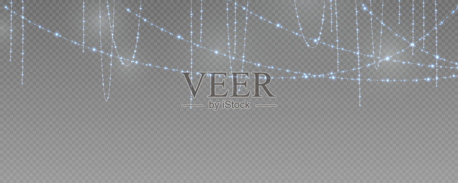 透明背景上的圣诞花环。闪烁的彩色灯泡与星光。适用于圣诞节、新年、婚礼或生日装饰。派对活动装饰。冬季节日元素。插画图片素材