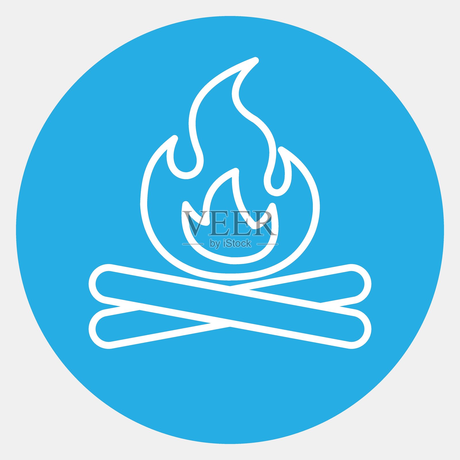 篝火图标。露营和冒险元素。蓝色圆形风格的图标。适合用于印刷品、海报、标志、广告、信息图表等。插画图片素材