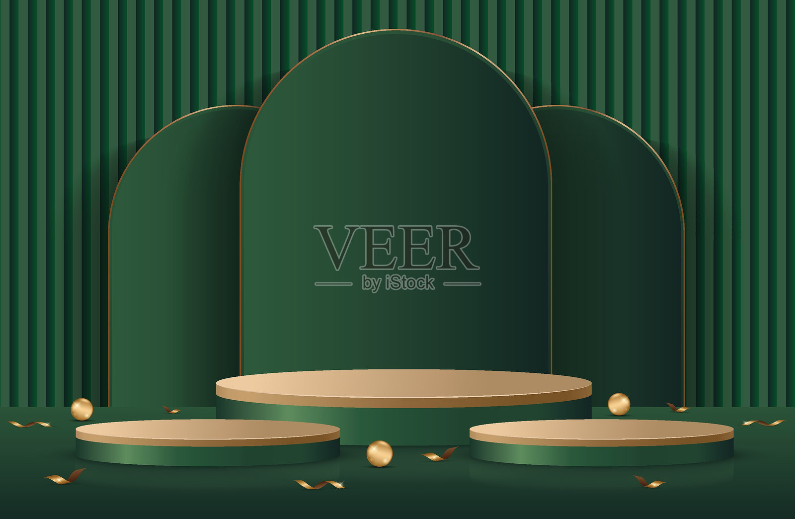 抽象奢华的立柱展台3D圆柱设计。极简工作室展厅概念展示,用于产品展示、时尚秀、化妆品横幅和促销。矢量几何形状。插画图片素材