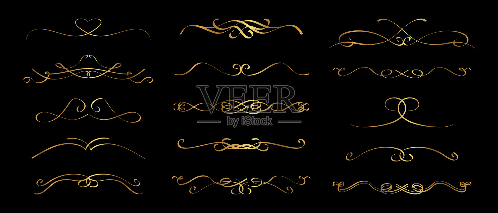 维多利亚风格的金色书法分隔线装饰套件插画图片素材