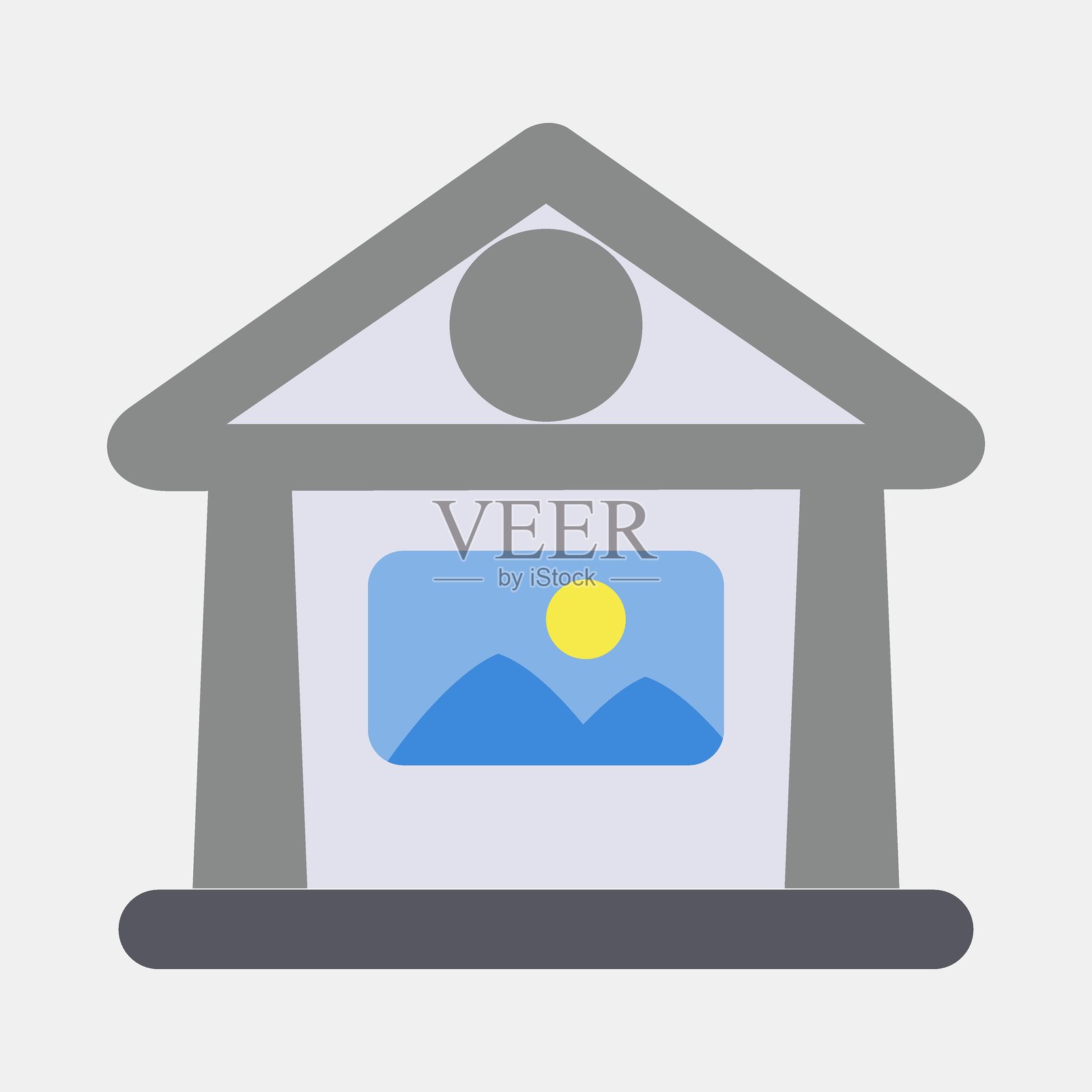 图标艺术画廊博物馆。建筑元素。扁平风格的图标。适合用于印刷、网页、海报、标志、网站规划、地图、信息图表等。插画图片素材