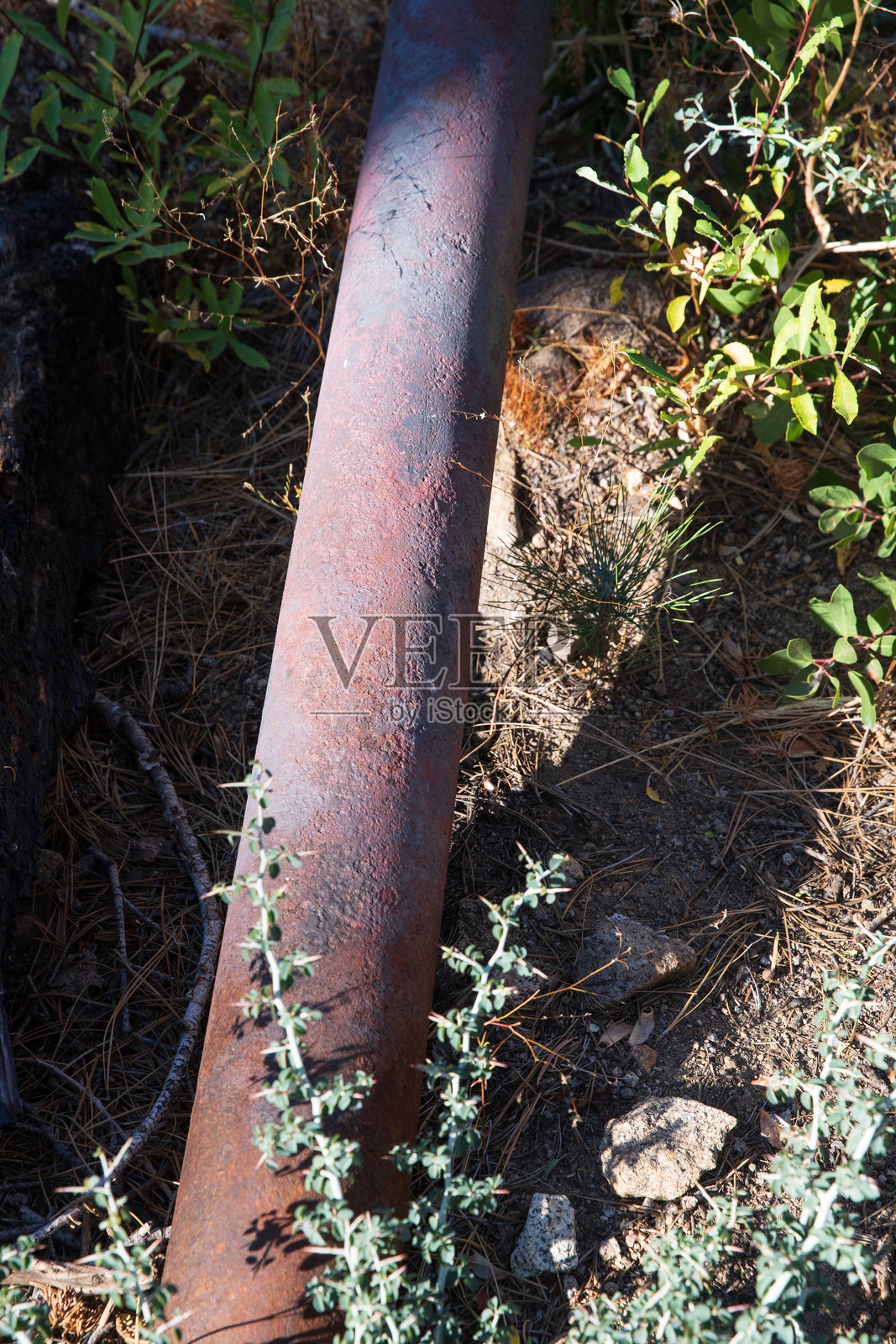 老路下的风化排水管照片摄影图片