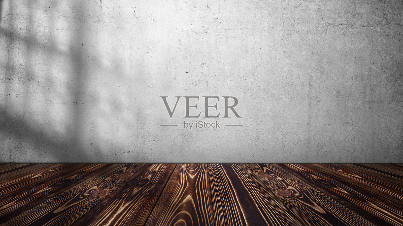 空的木质桌面与白色和灰色的混凝土墙。混凝土墙的抽象图案照片摄影图片