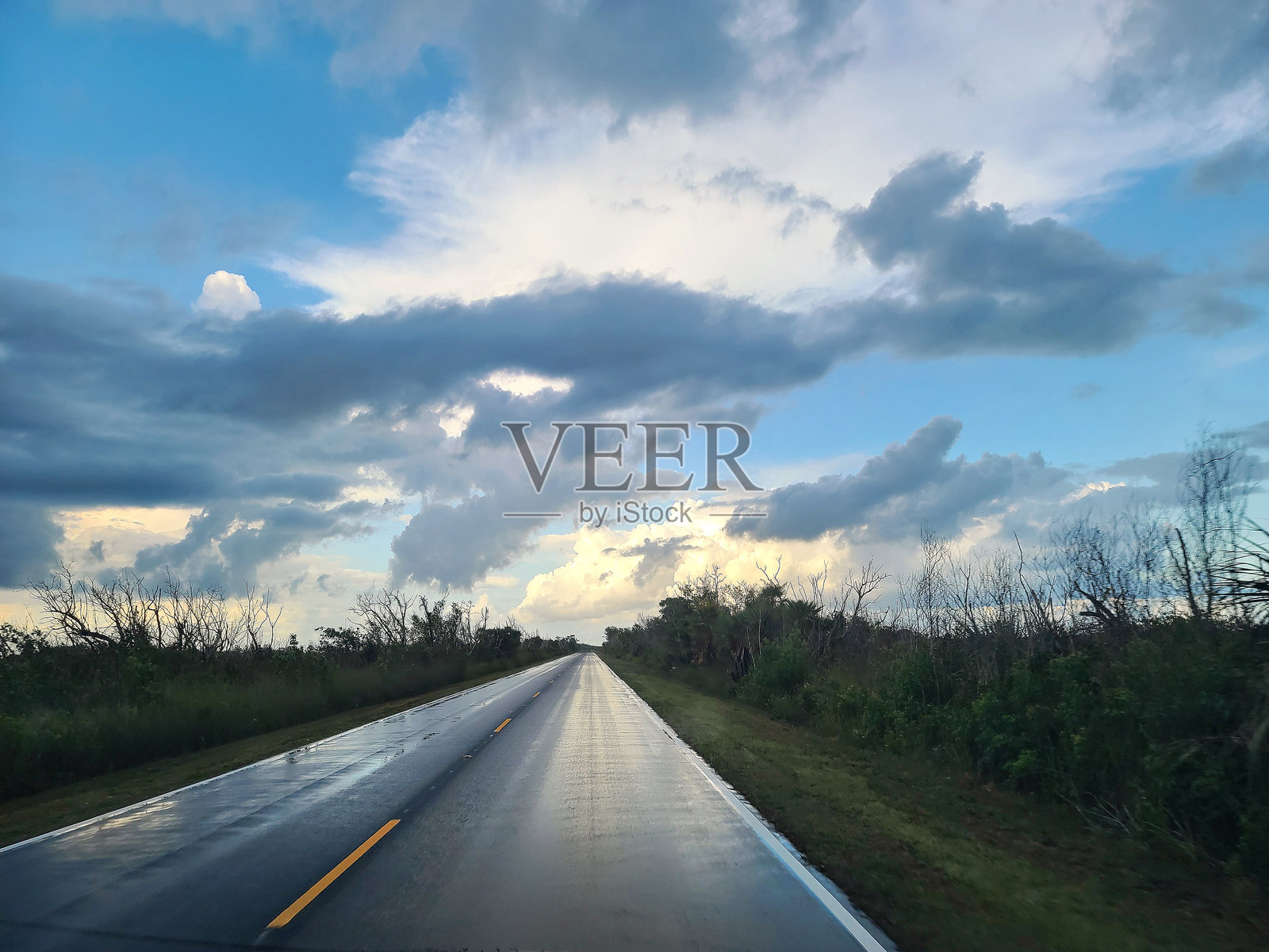 风暴过后的佛罗里达大沼泽地公路照片摄影图片