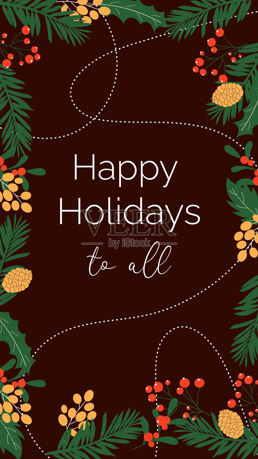 可编辑的圣诞故事模板,节日快乐。适用于巧克力色背景的社交网络设计。插画图片素材