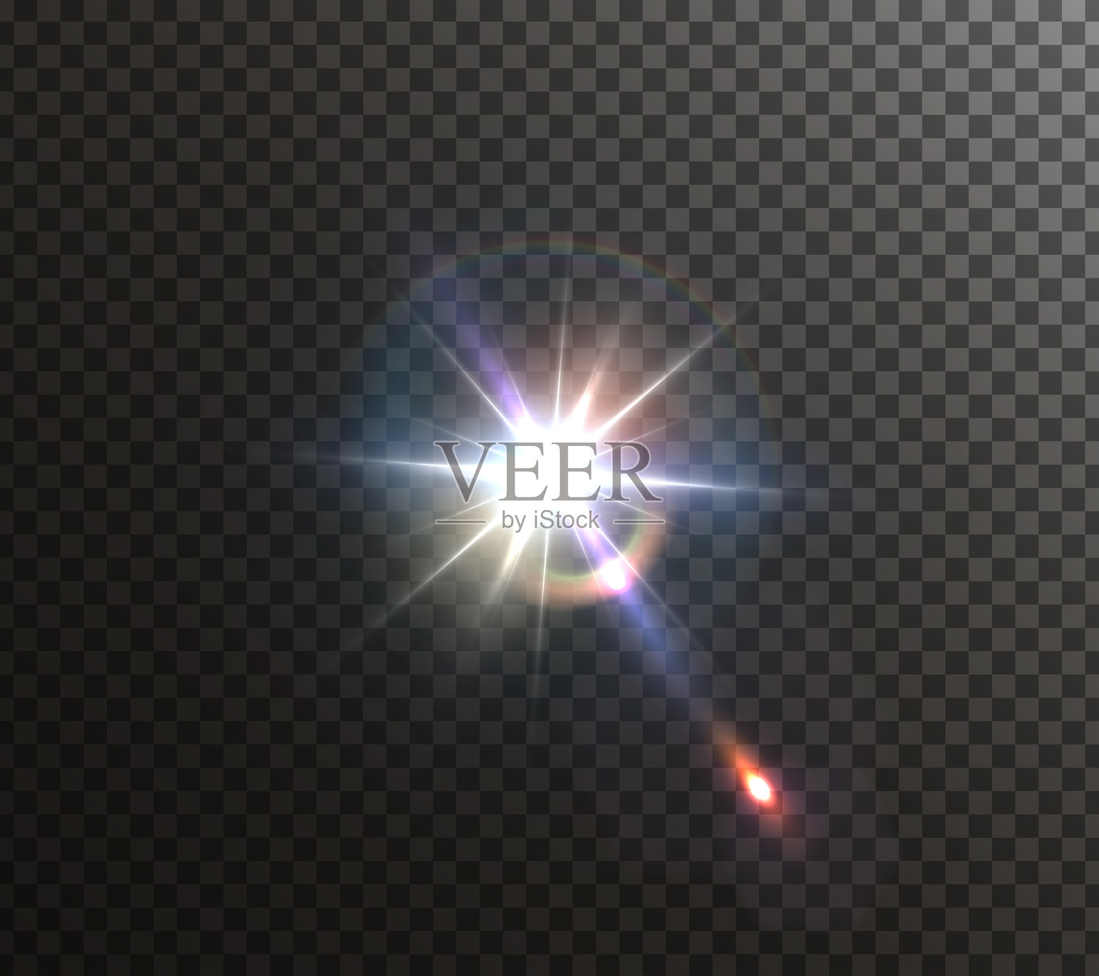 闪光、真实的高光、发光效果、相机光、阳光反射、星星、孤立的高光、闪烁的高光。插画图片素材