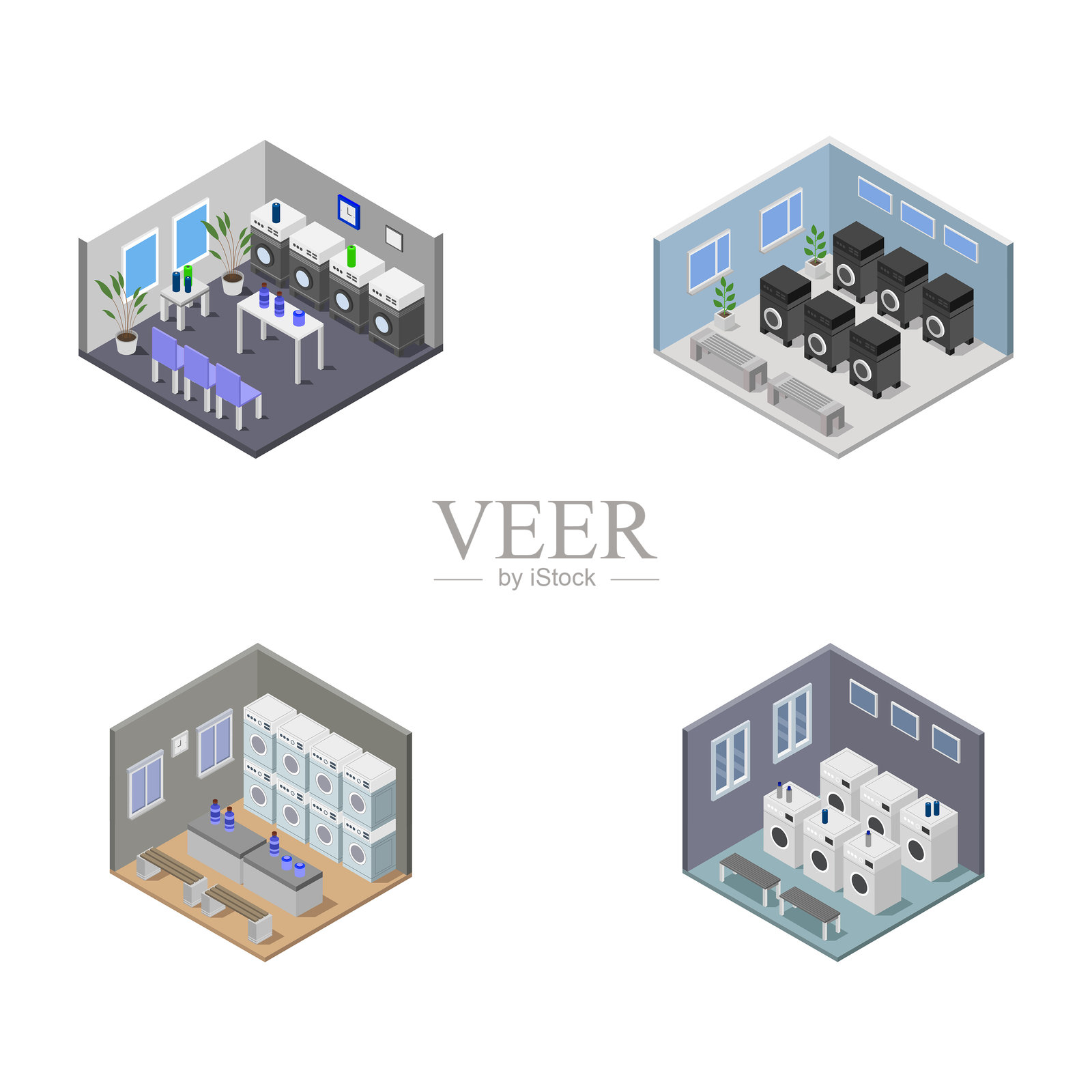 洗衣房等轴测图插画图片素材