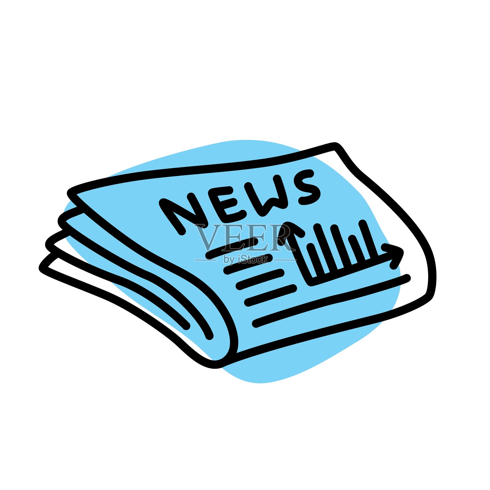 涂鸦风格的报纸图标或标志,手绘细黑线条插画图片素材