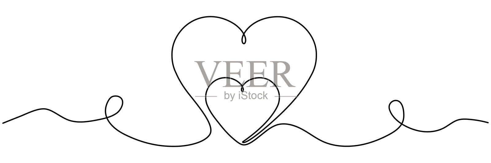 心形连续线条画。插画图片素材