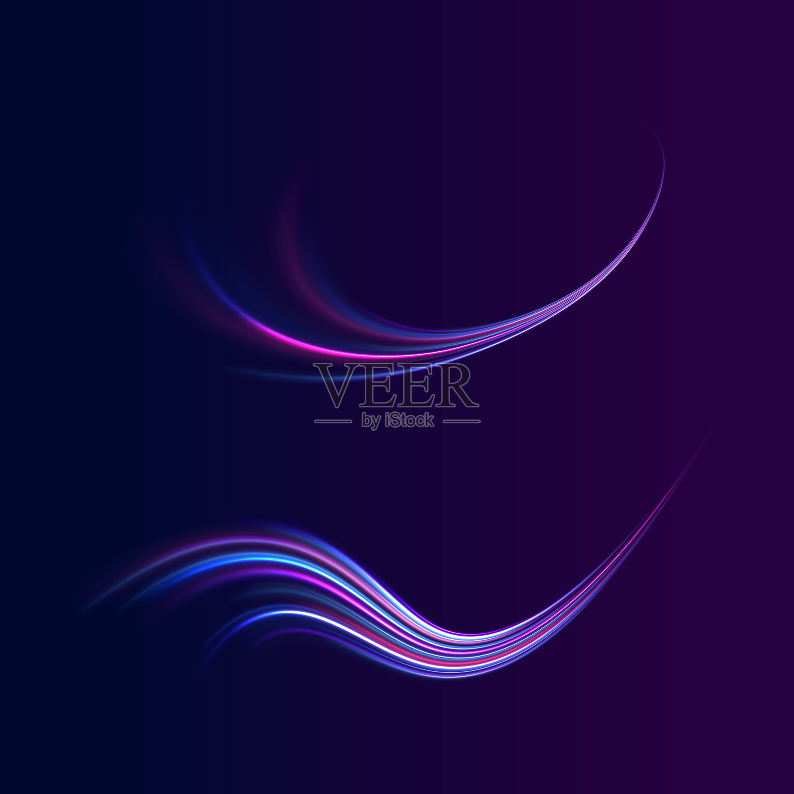 彗星形状的光线在黑暗背景下。高速概念的插图。用于横幅的运动光效。快速汽车。向上延伸的弯曲光轨。插画图片素材