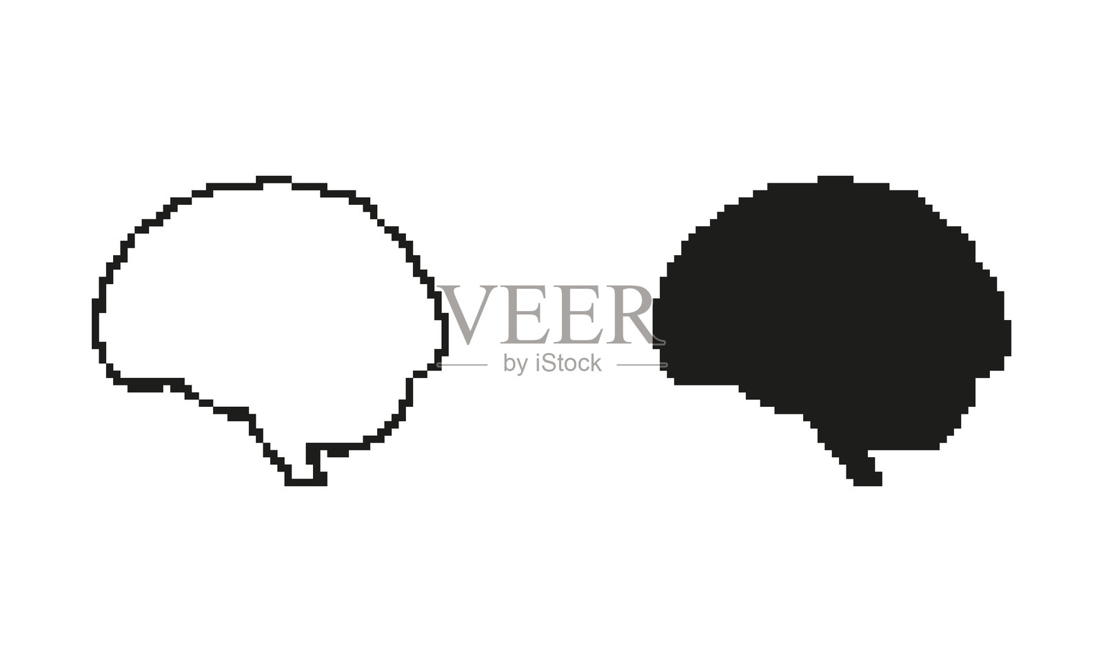 像素化大脑图标集。轮廓和填充的大脑符号,采用像素艺术风格。认知标志。孤立的矢量插图。插画图片素材