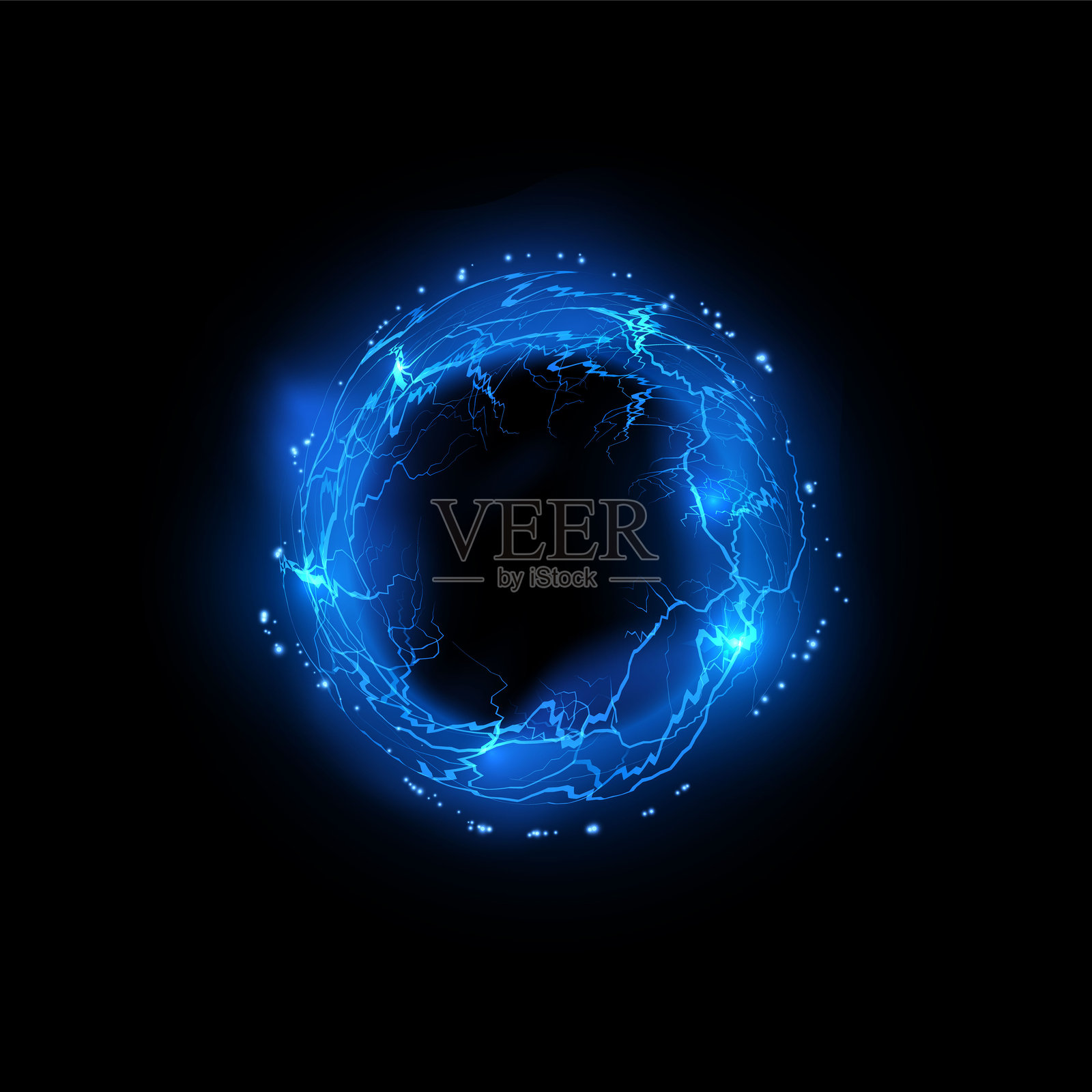 圆形雷电,蓝色圆圈闪电,带有闪光的矢量魔法光辉,光线环电力爆炸插画图片素材