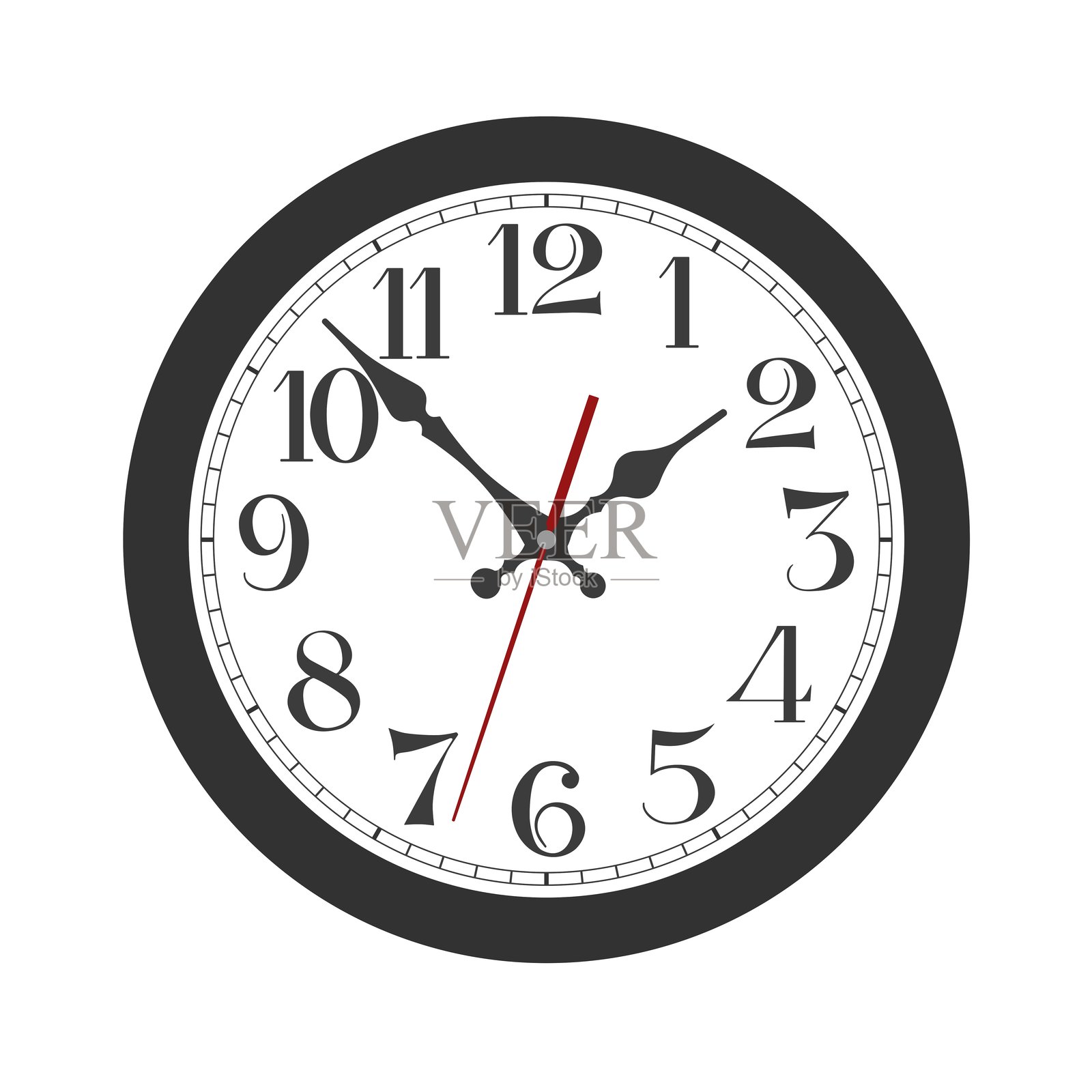 黑色经典圆形挂钟,背景为白色。插画图片素材