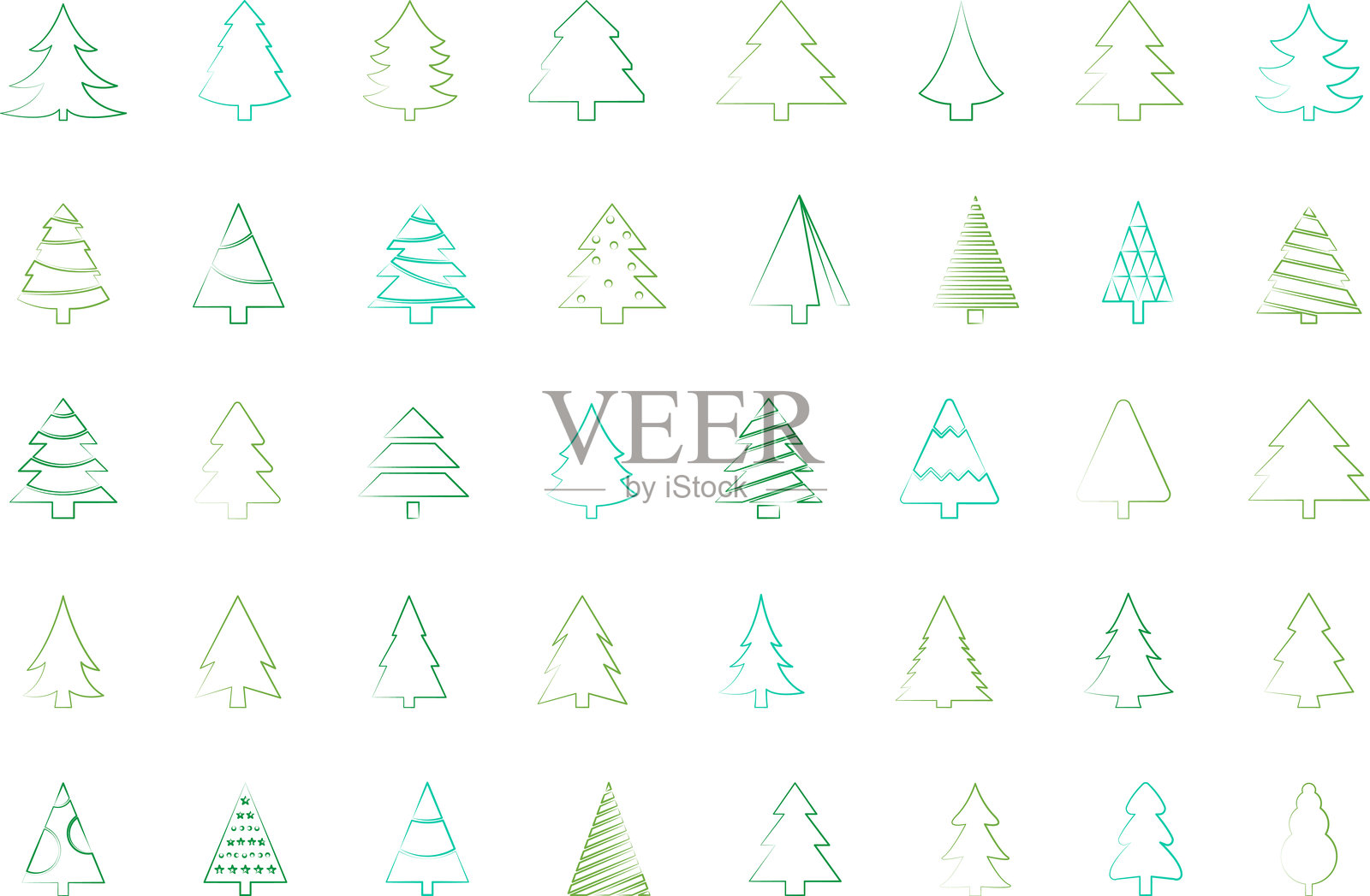 圣诞树线条图标矢量图。带星星的绿色圣诞树插图。圣诞树矢量插图,树的矢量艺术,圣诞树轮廓,圣诞节矢量图标。插画图片素材