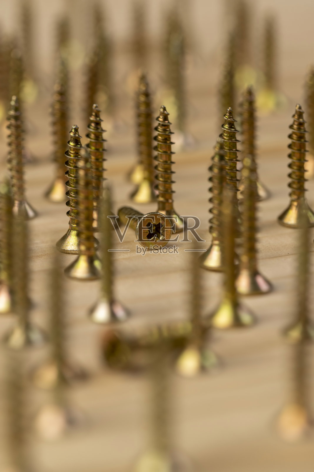 用于固定木板和其他木制品的黄色金属自攻螺钉照片摄影图片