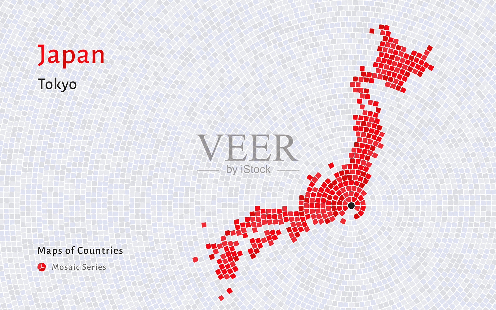 日本地图,东京作为首都以马赛克图案展示插画图片素材
