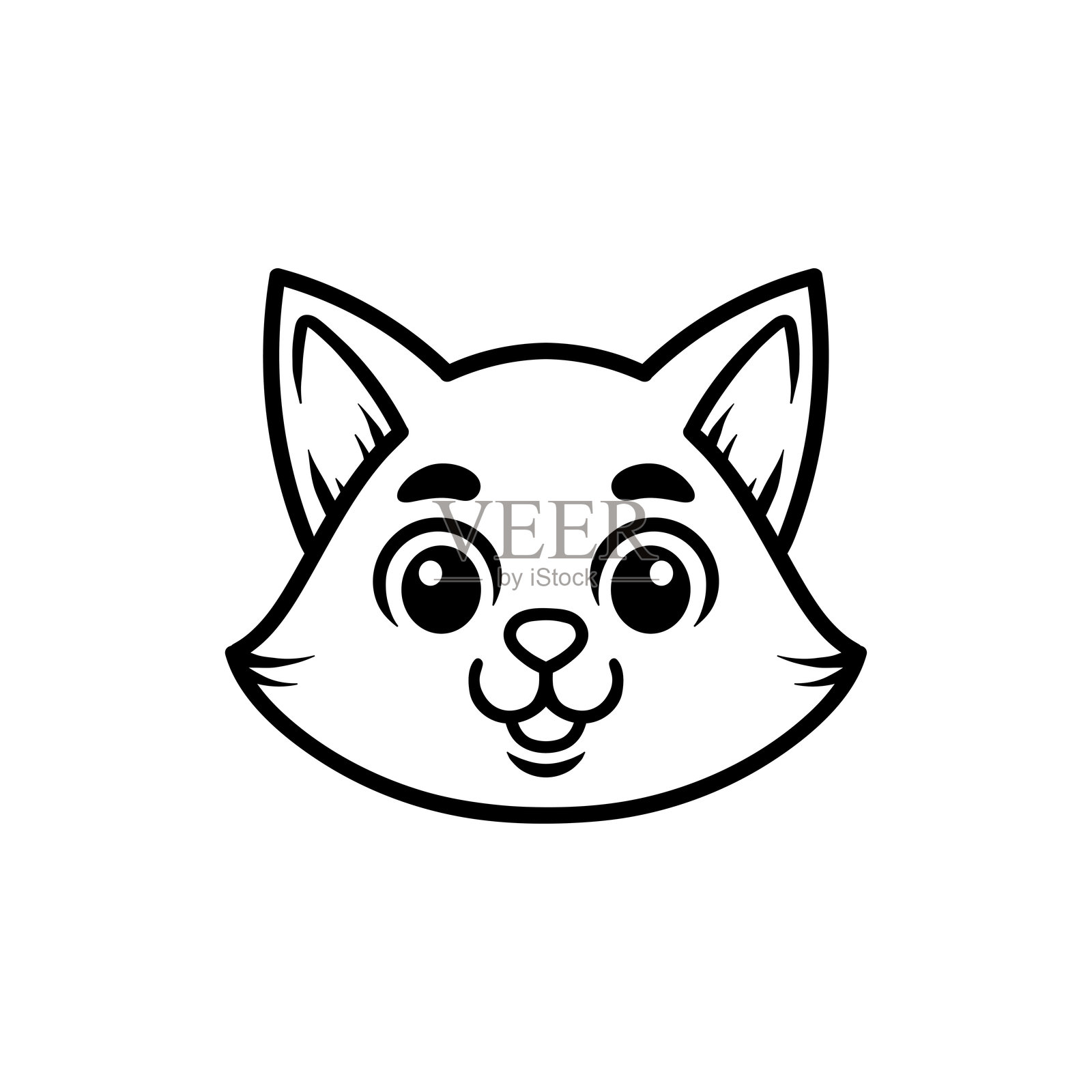 有趣的猫头卡通画,涂色线条艺术风格,经典复古设计插画图片素材