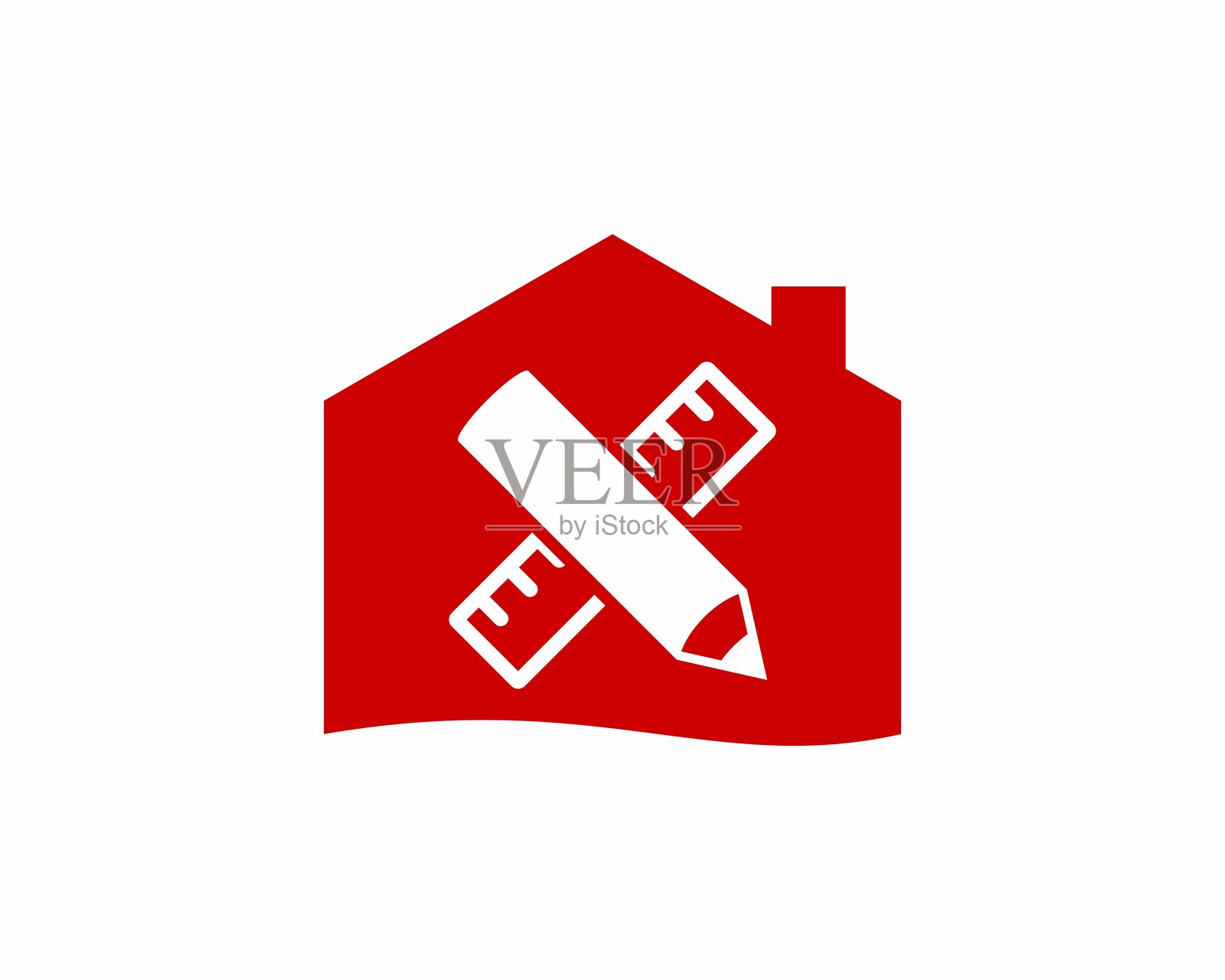 房屋内有铅笔和尺子的轮廓图标标志插画图片素材