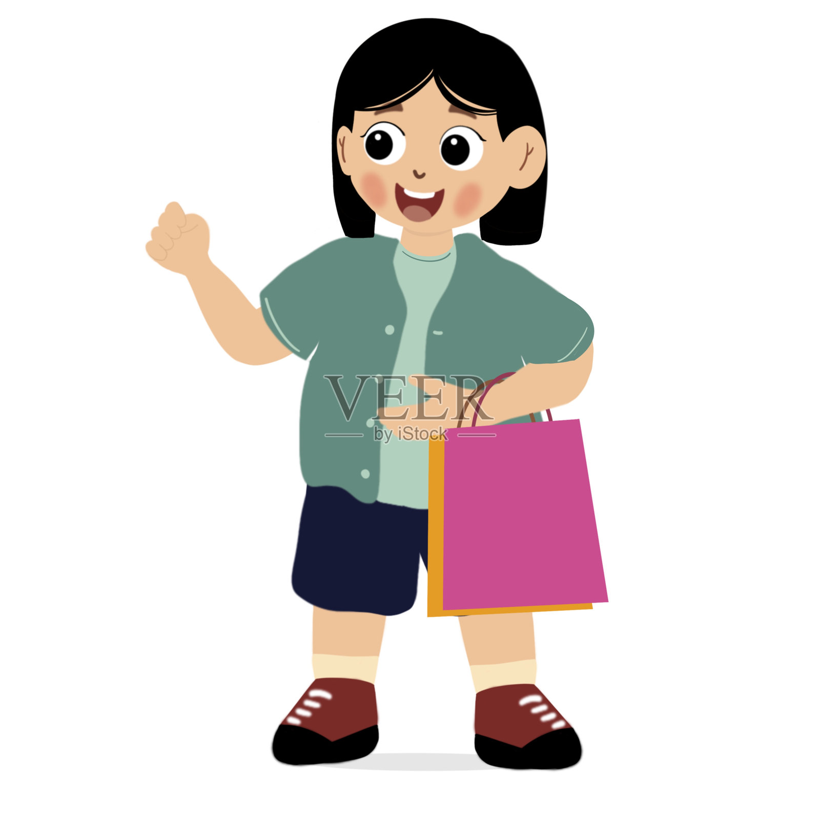 可爱的女孩在购物,提着购物袋,矢量图和插图插画图片素材