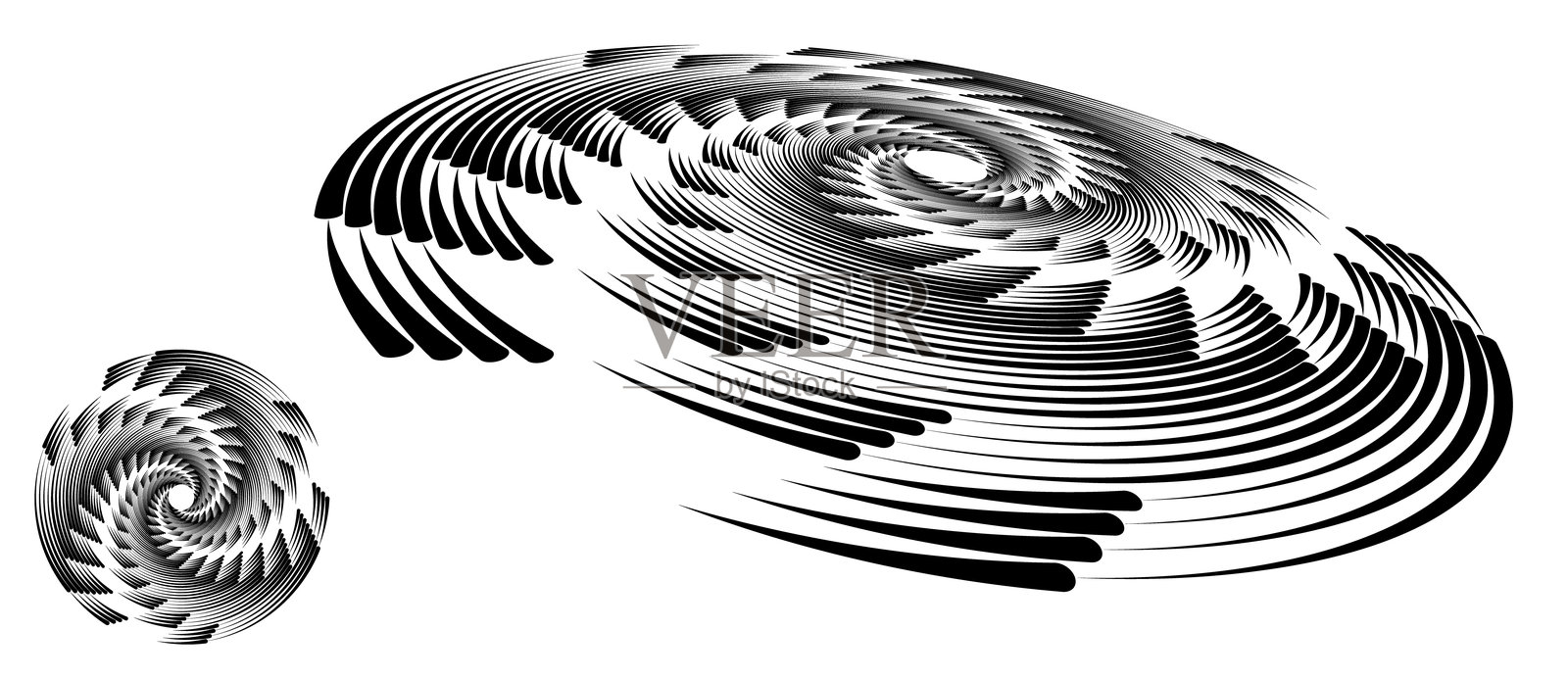 黑色线条的螺旋形动态抽象矢量背景或标志或图标。艺术插图在白色背景下呈现正常视角和透视效果。插画图片素材