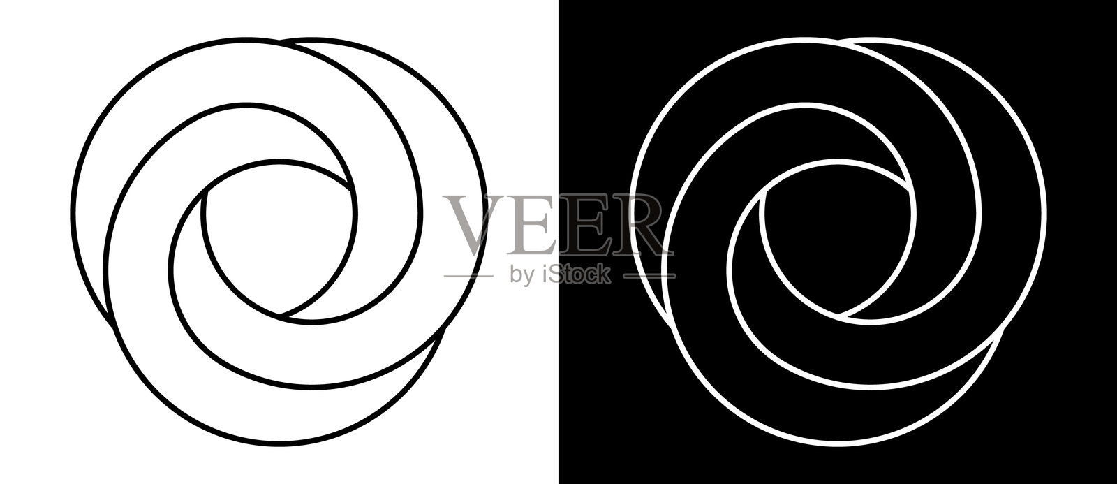 抽象背景中的三角形螺旋。艺术线条设计的标志或图标。黑色图形在白色背景上,白色图形在黑色背景上。插画图片素材