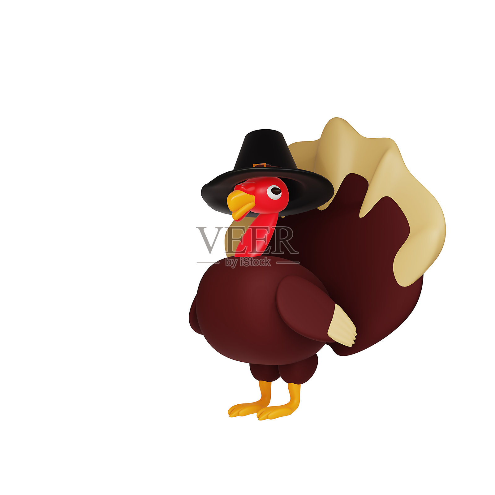 可爱的卡通火鸡角色在感恩节。3D渲染。照片摄影图片