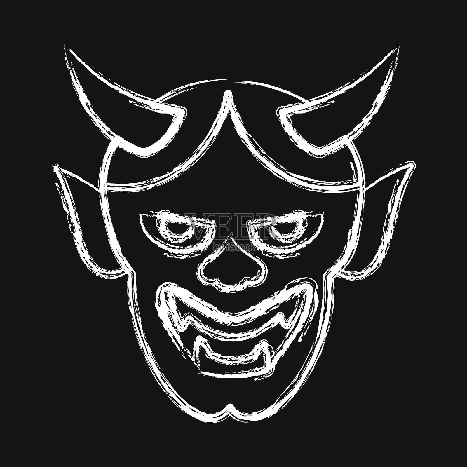 般若面图标。日本元素。粉笔风格的图标。适合印刷品、海报、标志、广告、信息图等。插画图片素材