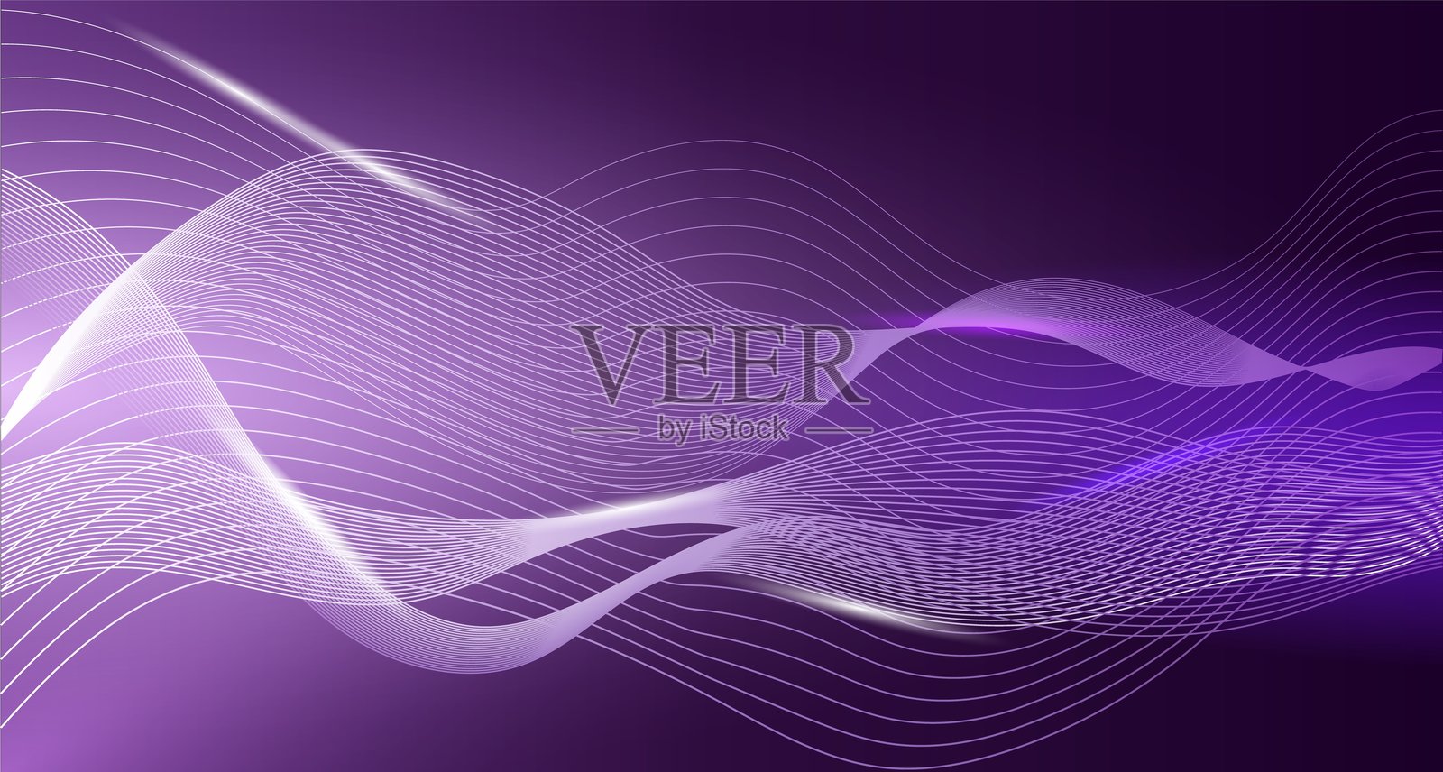 这幅图展示了在紫色背景下流动的线条,形成动态的图案,代表现代抽象概念。矢量插图插画图片素材