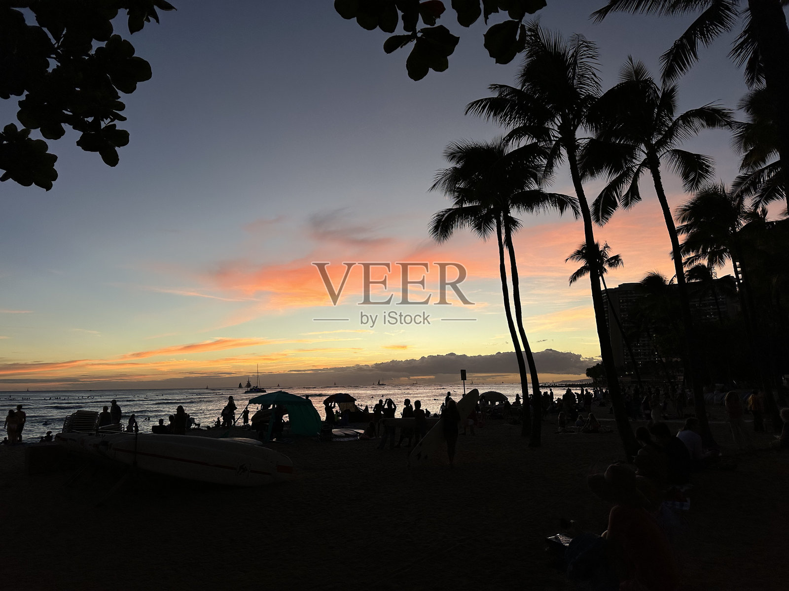 威基基海滩的日落照片摄影图片