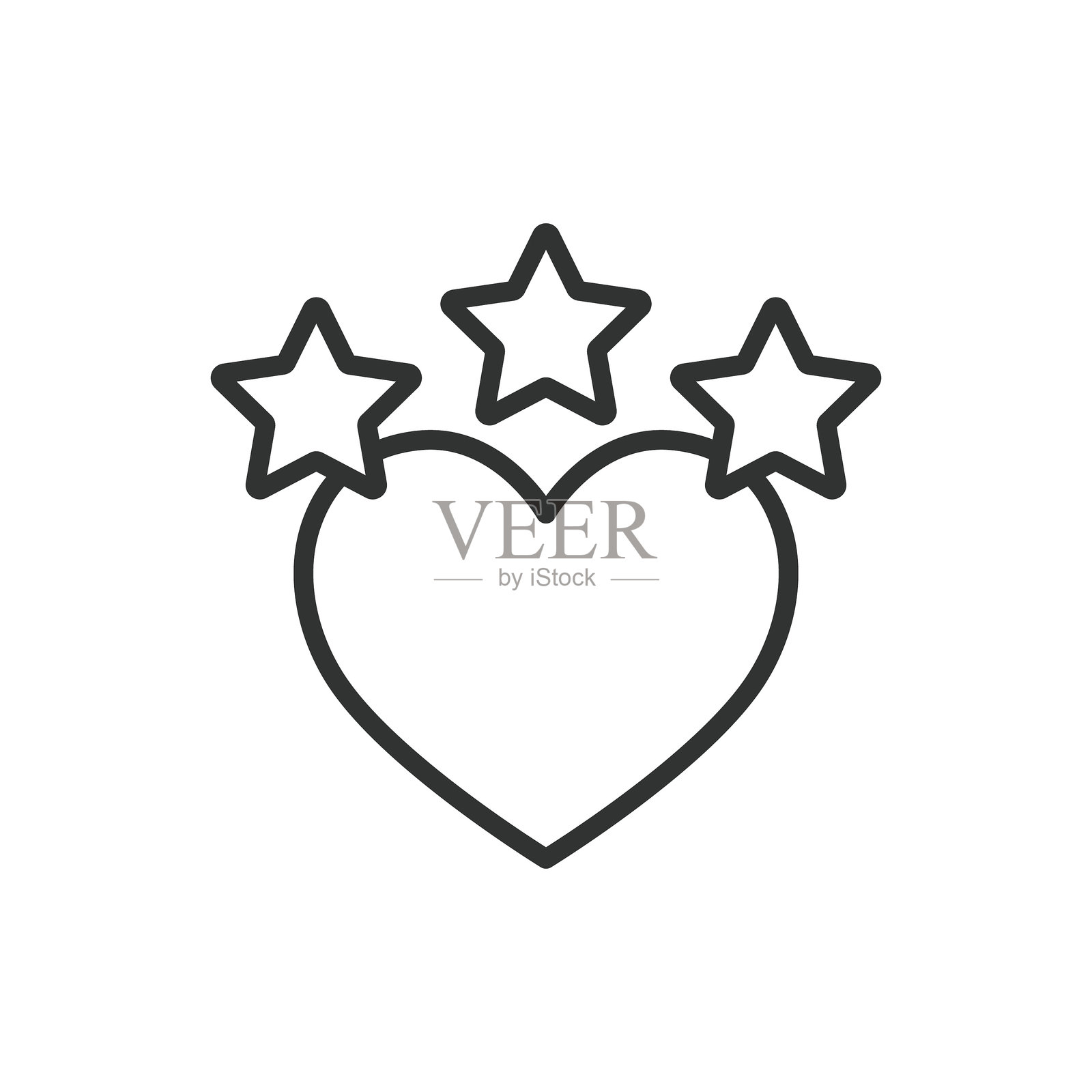 带心形图标的星星线条设计。星星、心形、爱、钦佩、情感、闪耀、浪漫,白色背景矢量图。可编辑线条的心形星星图标。插画图片素材