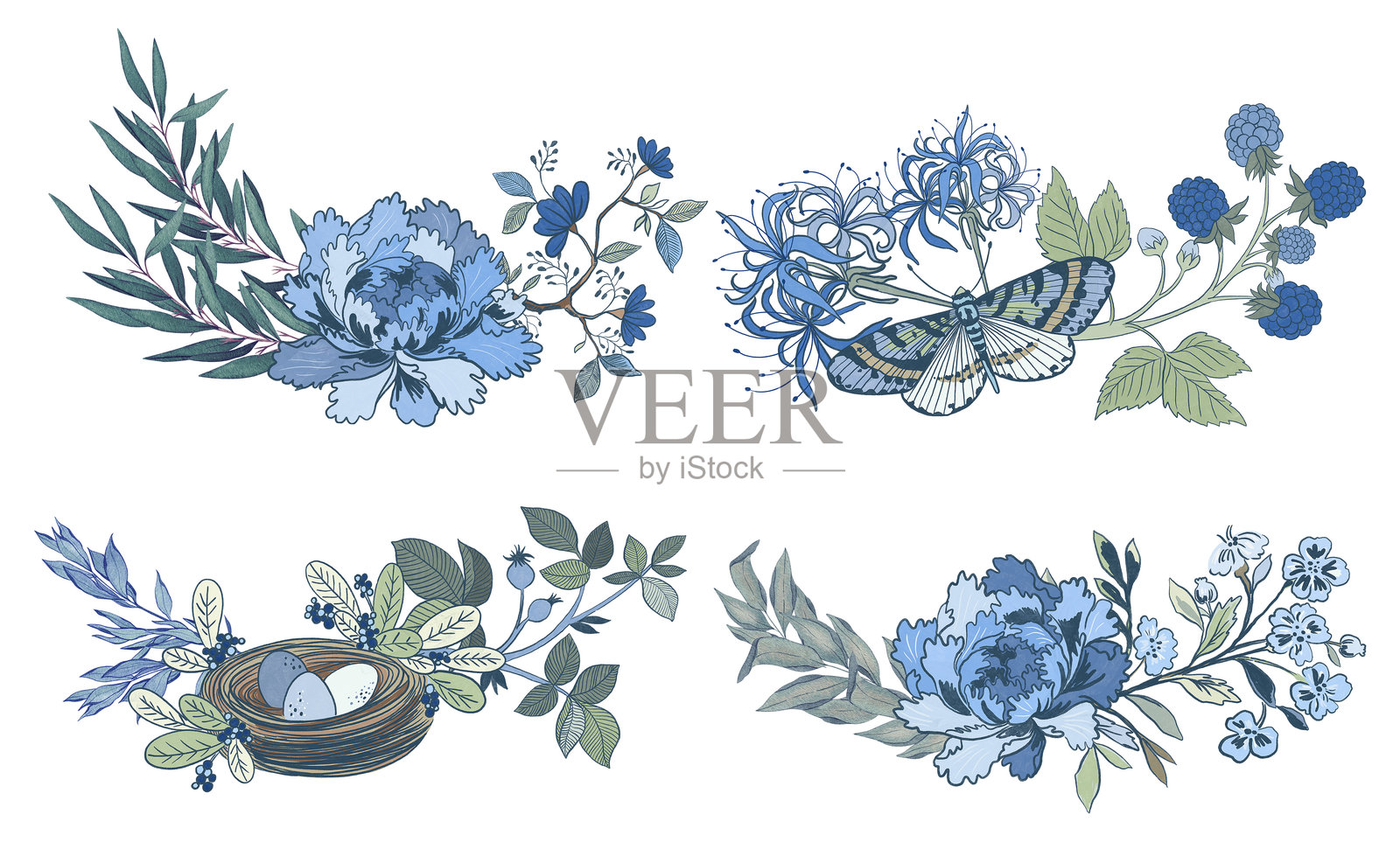 手绘中国风边框横幅插图,背景为白色照片摄影图片