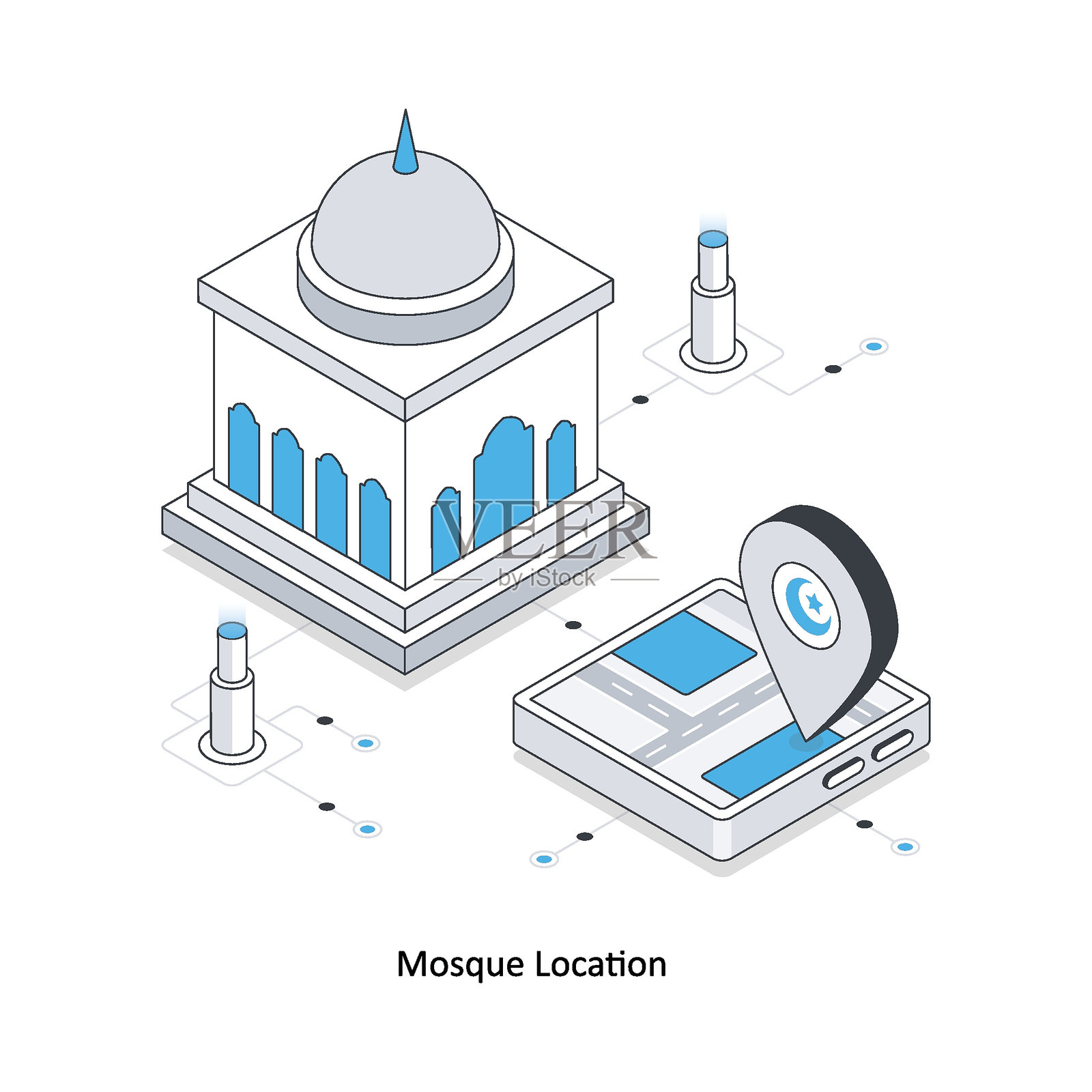 清真寺位置等距插图。EPS文件插图插画图片素材