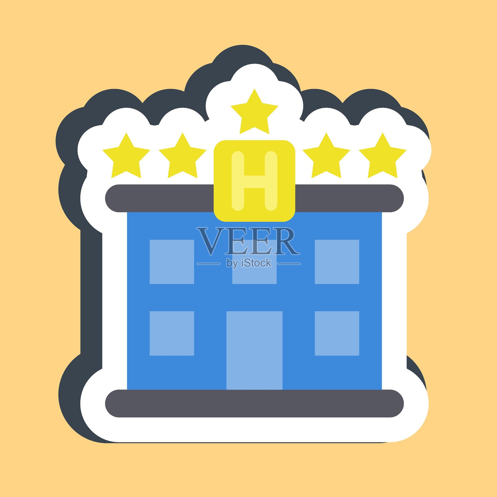 酒店贴纸。建筑元素。适合印刷、网页、海报、标志、场地规划、地图、信息图表等。插画图片素材